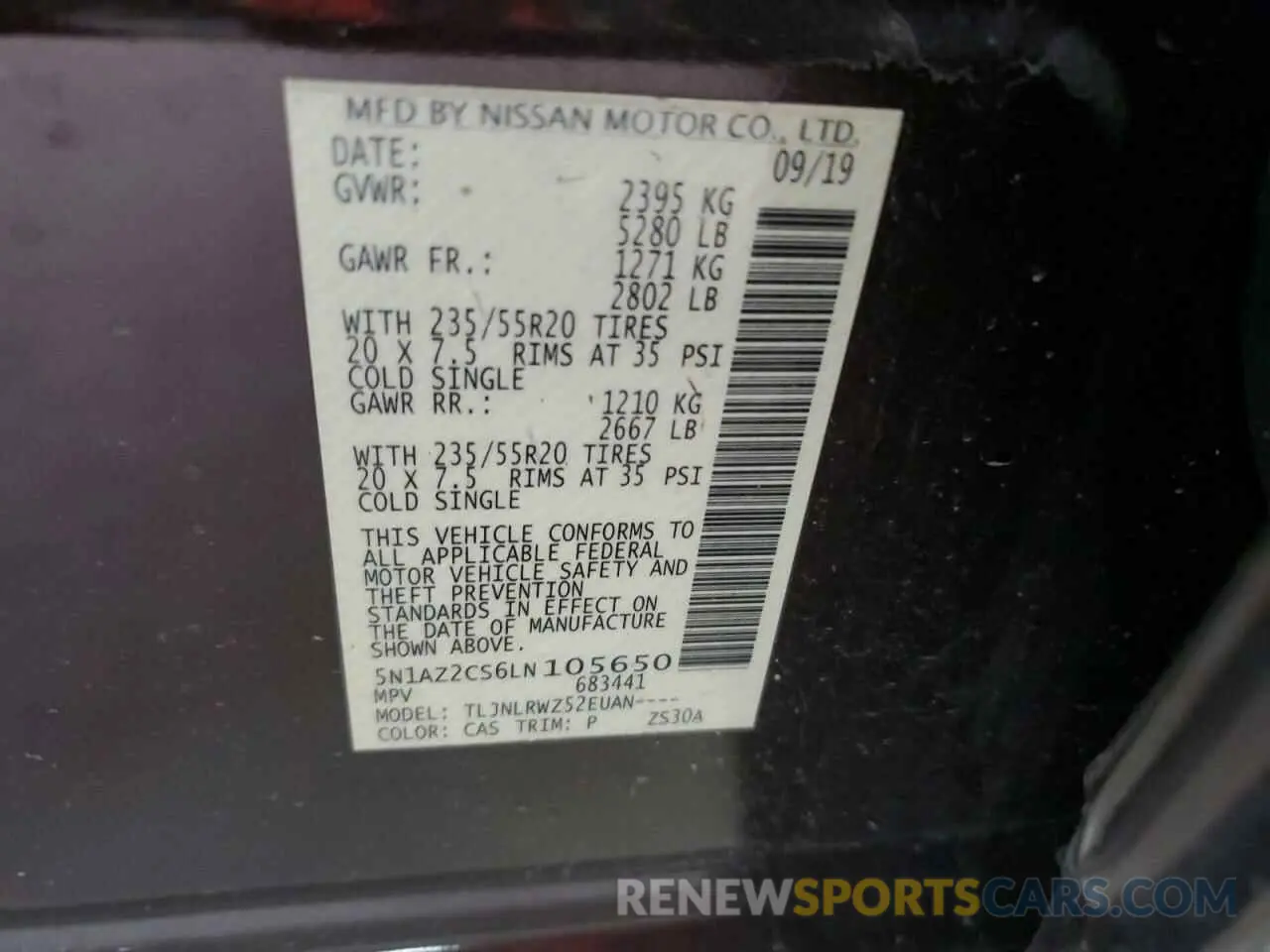 13 Photograph of a damaged car 5N1AZ2CS6LN105650 NISSAN MURANO 2020