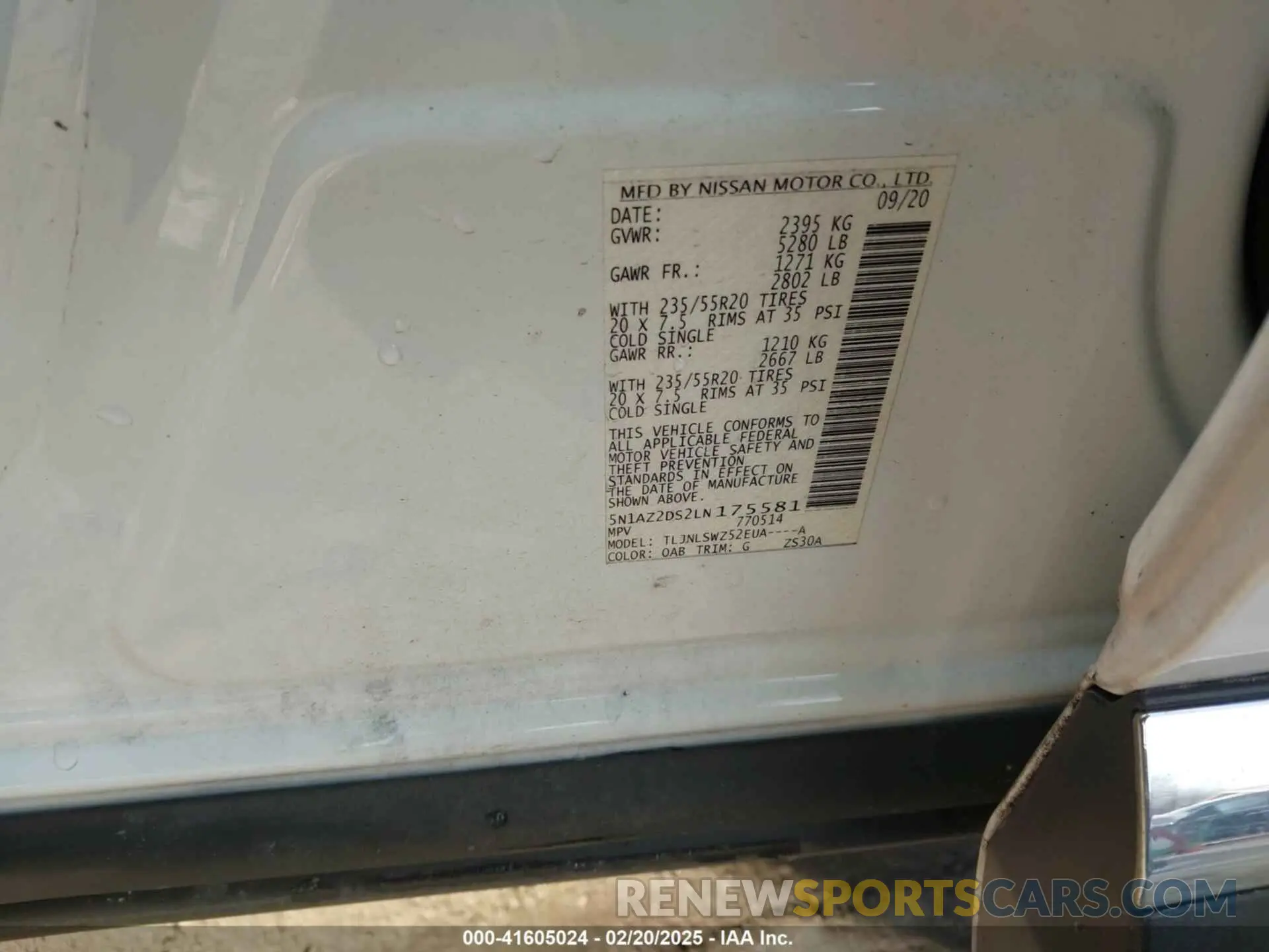 9 Фотография поврежденного автомобиля 5N1AZ2DS2LN175581 NISSAN MURANO 2020