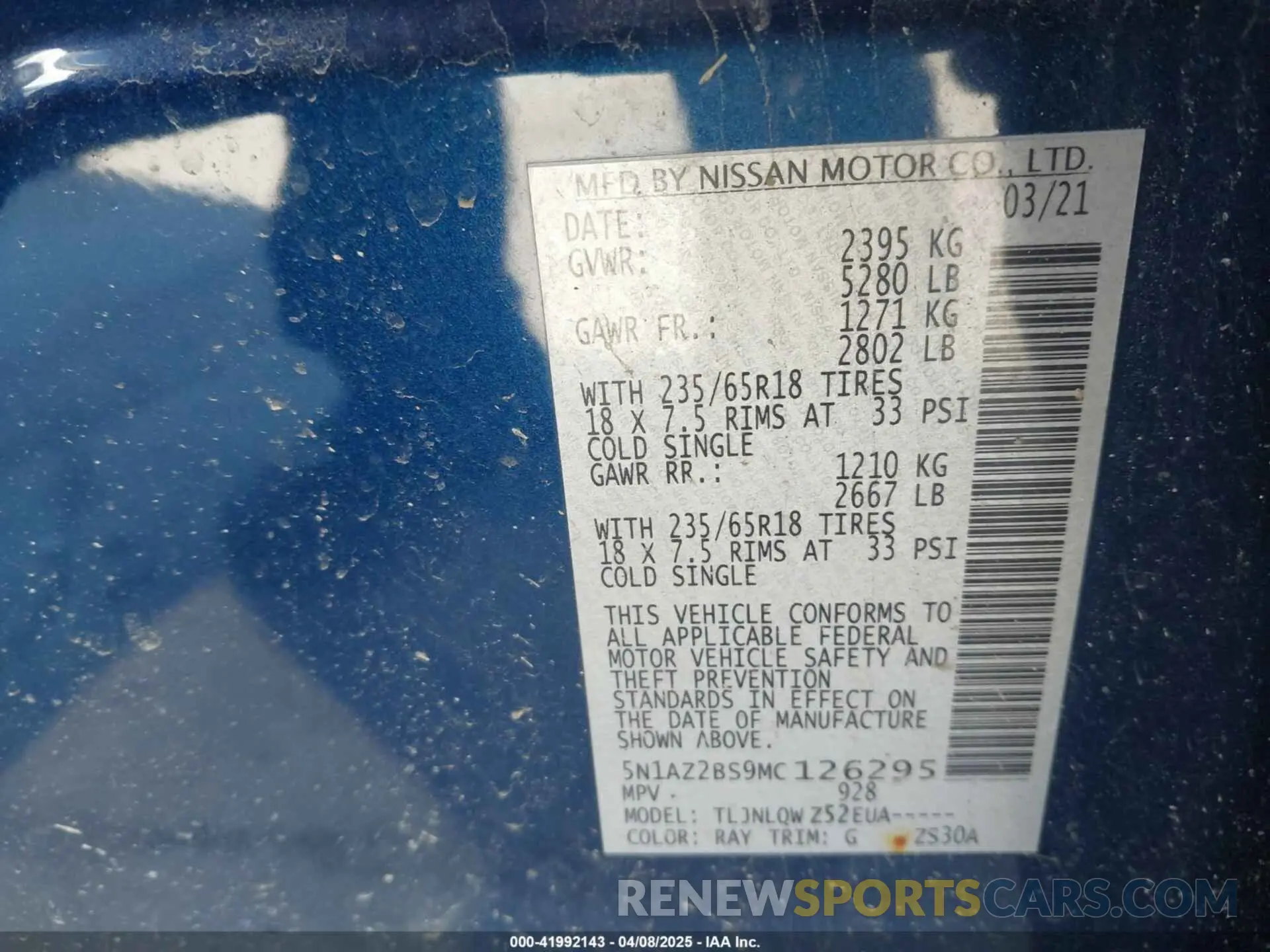 9 Photograph of a damaged car 5N1AZ2BS9MC126295 NISSAN MURANO 2021