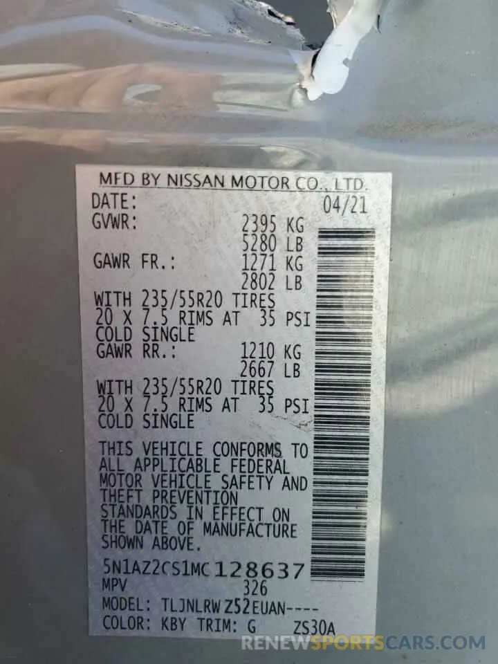 14 Photograph of a damaged car 5N1AZ2CS1MC128637 NISSAN MURANO 2021