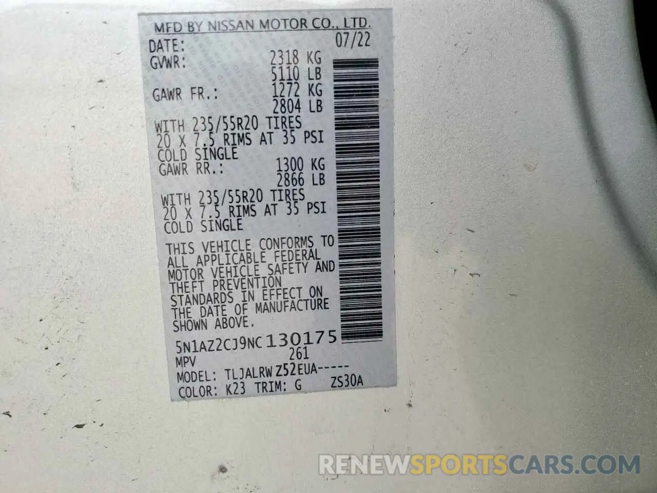 14 Фотография поврежденного автомобиля 5N1AZ2CJ9NC130175 NISSAN MURANO 2022