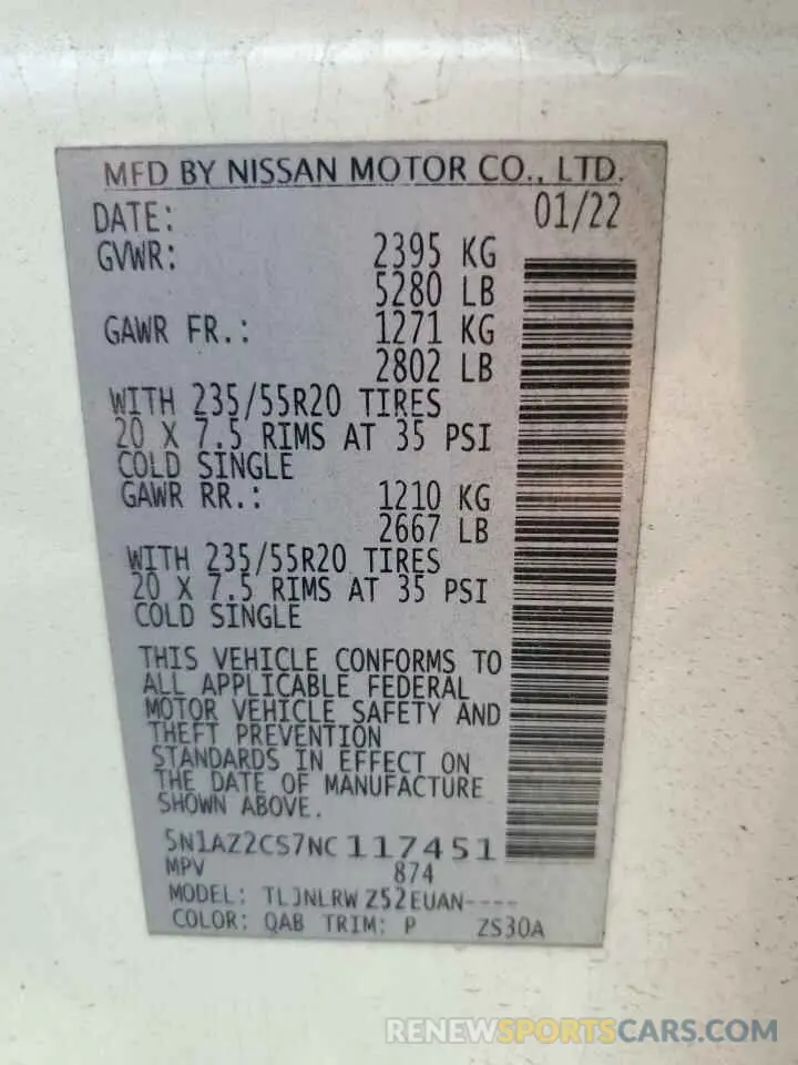 13 Фотография поврежденного автомобиля 5N1AZ2CS7NC117451 NISSAN MURANO 2022
