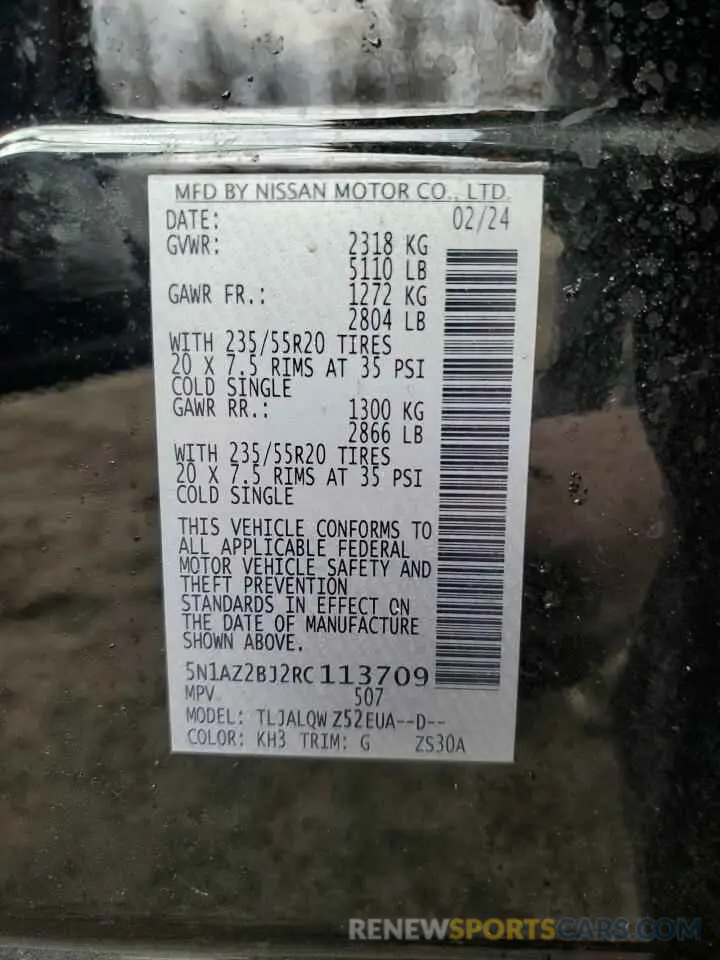 13 Фотография поврежденного автомобиля 5N1AZ2BJ2RC113709 NISSAN MURANO 2024