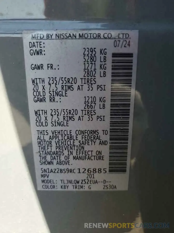 15 Фотография поврежденного автомобиля 5N1AZ2BS9RC126885 NISSAN MURANO 2024