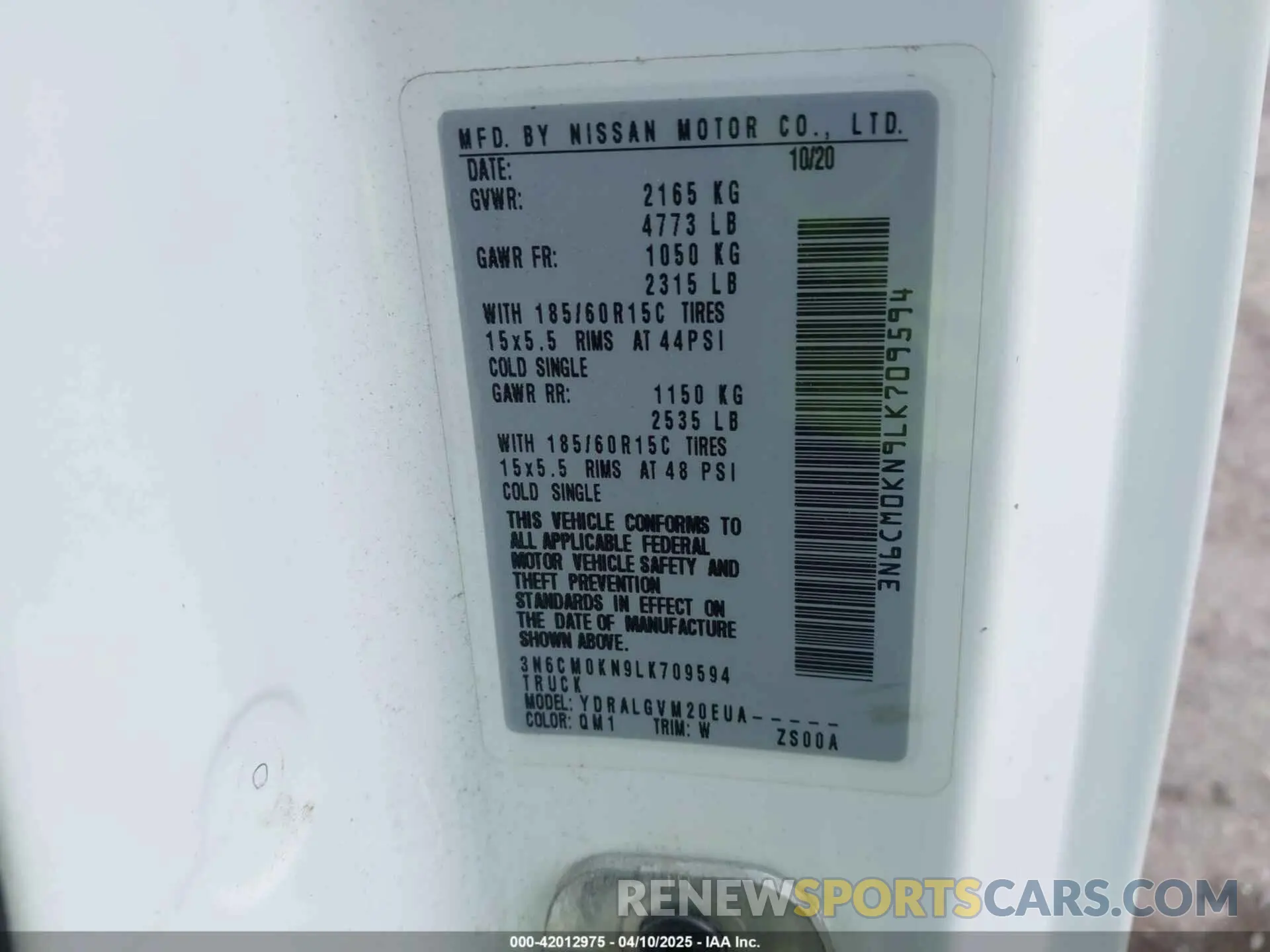 9 Фотография поврежденного автомобиля 3N6CM0KN9LK709594 NISSAN NV 200 2020