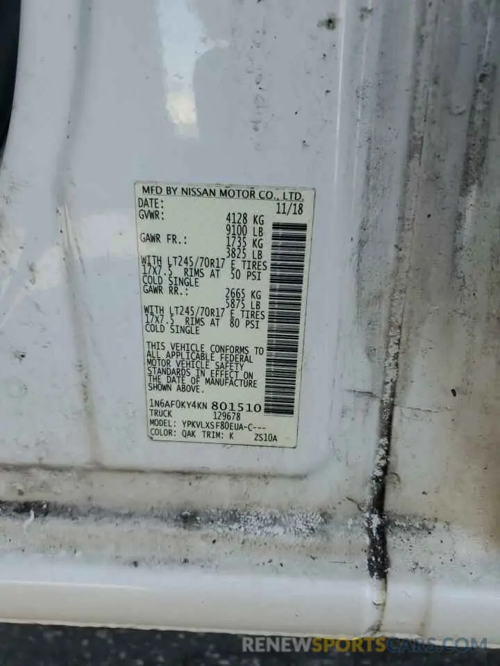 12 Photograph of a damaged car 1N6AF0KY4KN801510 NISSAN NV 2019