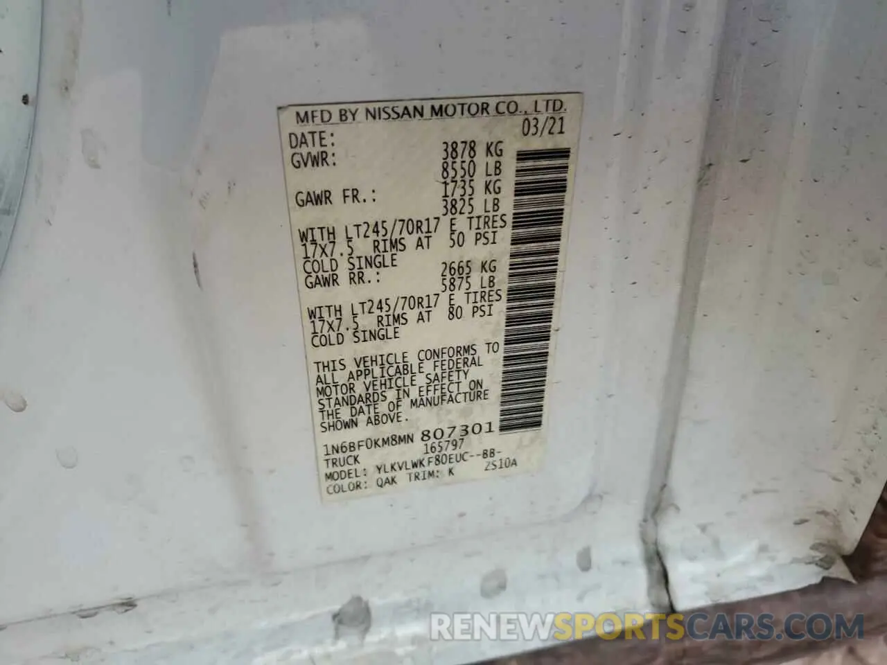 12 Фотография поврежденного автомобиля 1N6BF0KM8MN807301 NISSAN NV 2021