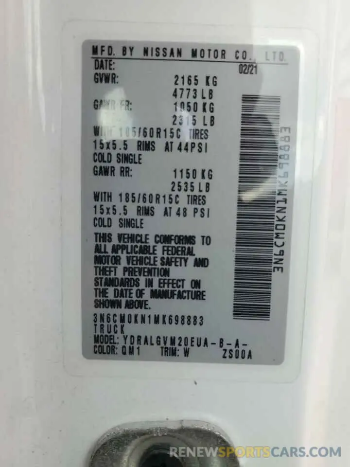 12 Фотография поврежденного автомобиля 3N6CM0KN1MK698883 NISSAN NV 2021