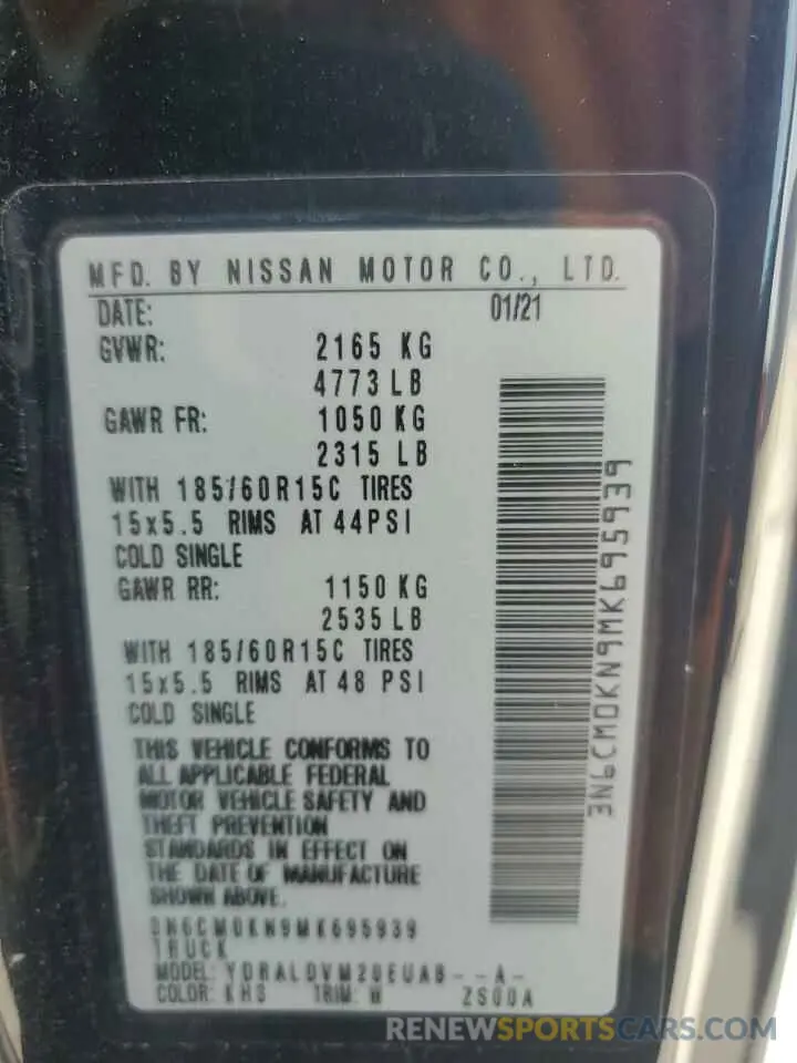 14 Photograph of a damaged car 3N6CM0KN9MK695939 NISSAN NV 2021