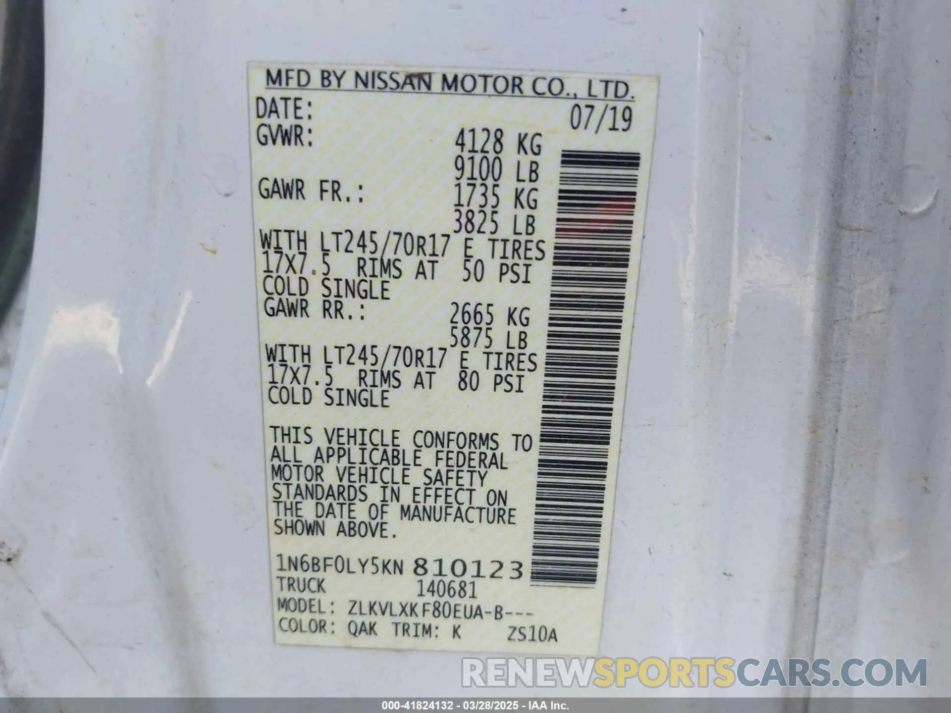 9 Photograph of a damaged car 1N6BF0LY5KN810123 NISSAN NV CARGO NV2500 HD 2019