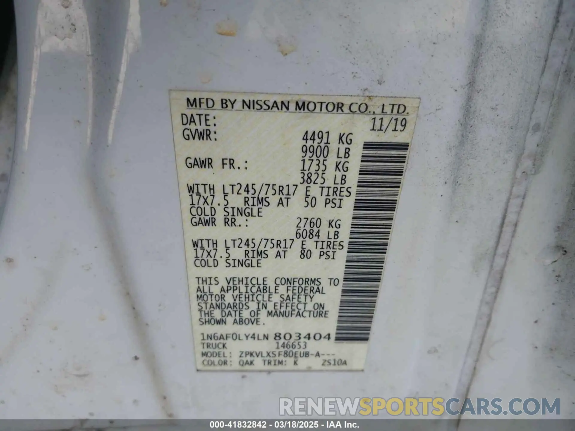 9 Photograph of a damaged car 1N6AF0LY4LN803404 NISSAN NV CARGO NV3500 HD 2020