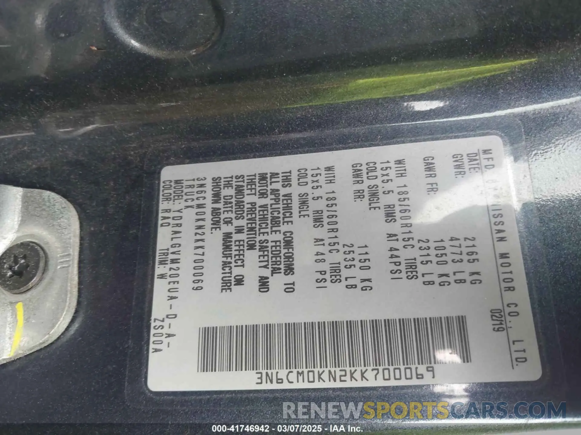 9 Photograph of a damaged car 3N6CM0KN2KK700069 NISSAN NV200 2019
