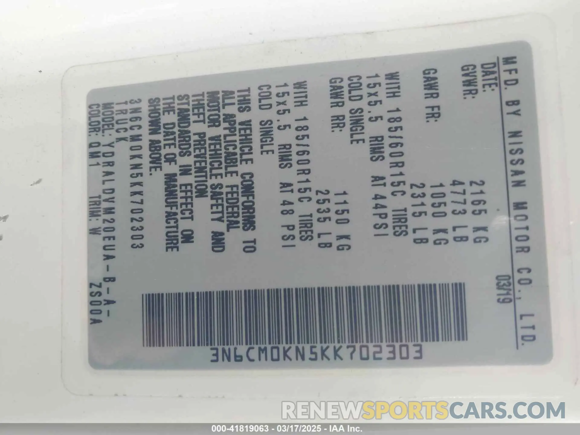 9 Photograph of a damaged car 3N6CM0KN5KK702303 NISSAN NV200 2019