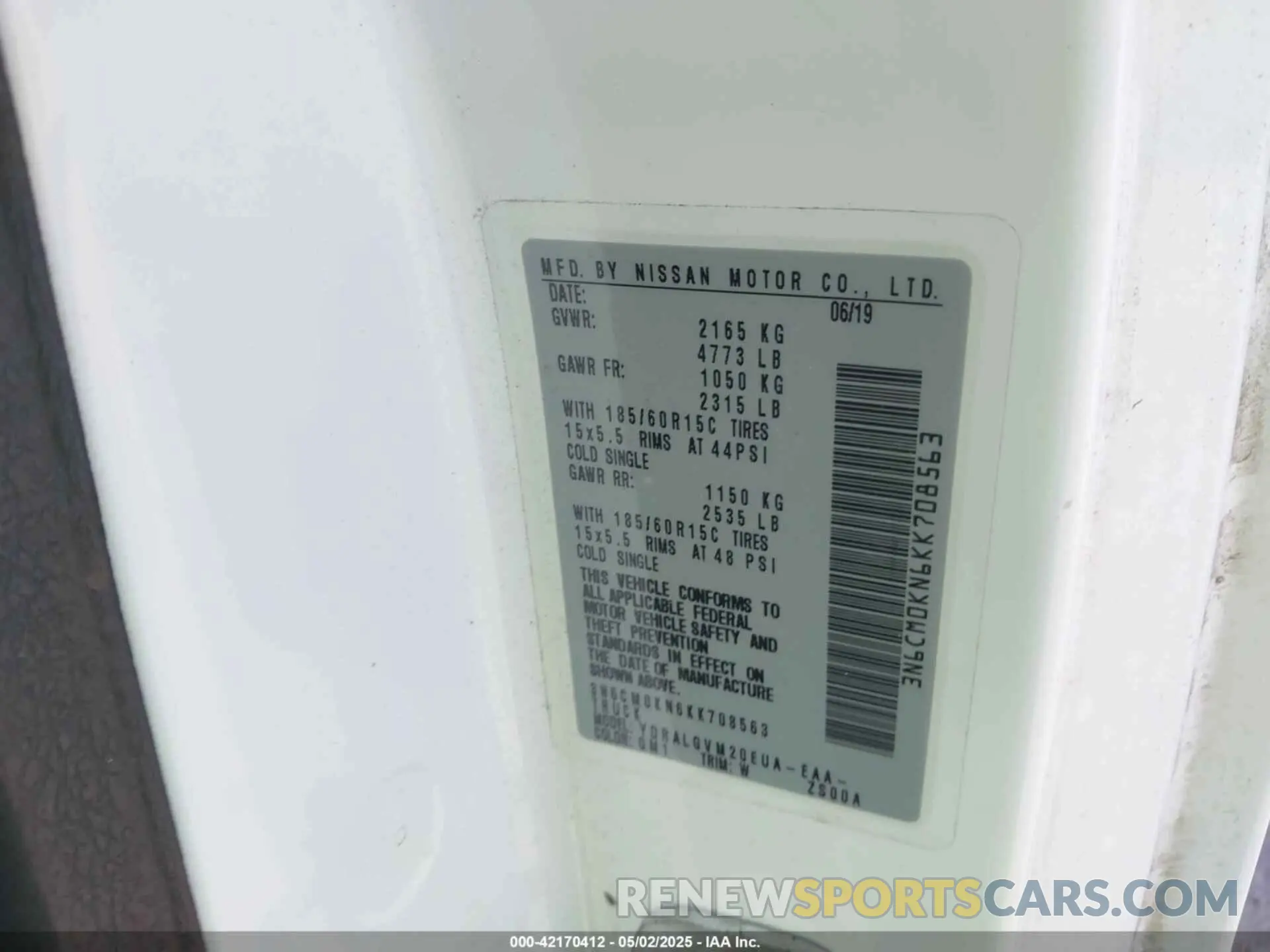 9 Фотография поврежденного автомобиля 3N6CM0KN6KK708563 NISSAN NV200 2019