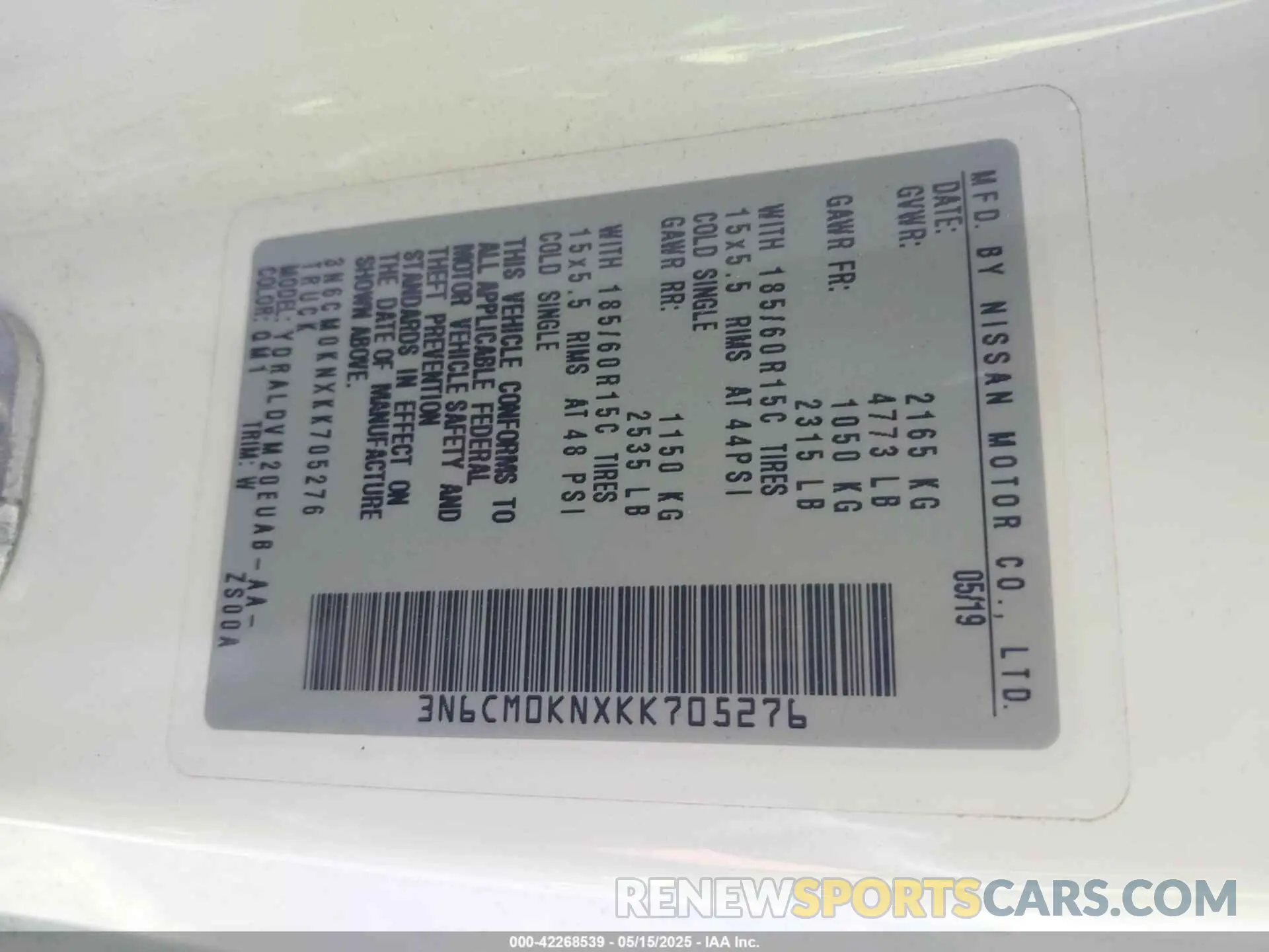 9 Фотография поврежденного автомобиля 3N6CM0KNXKK705276 NISSAN NV200 2019