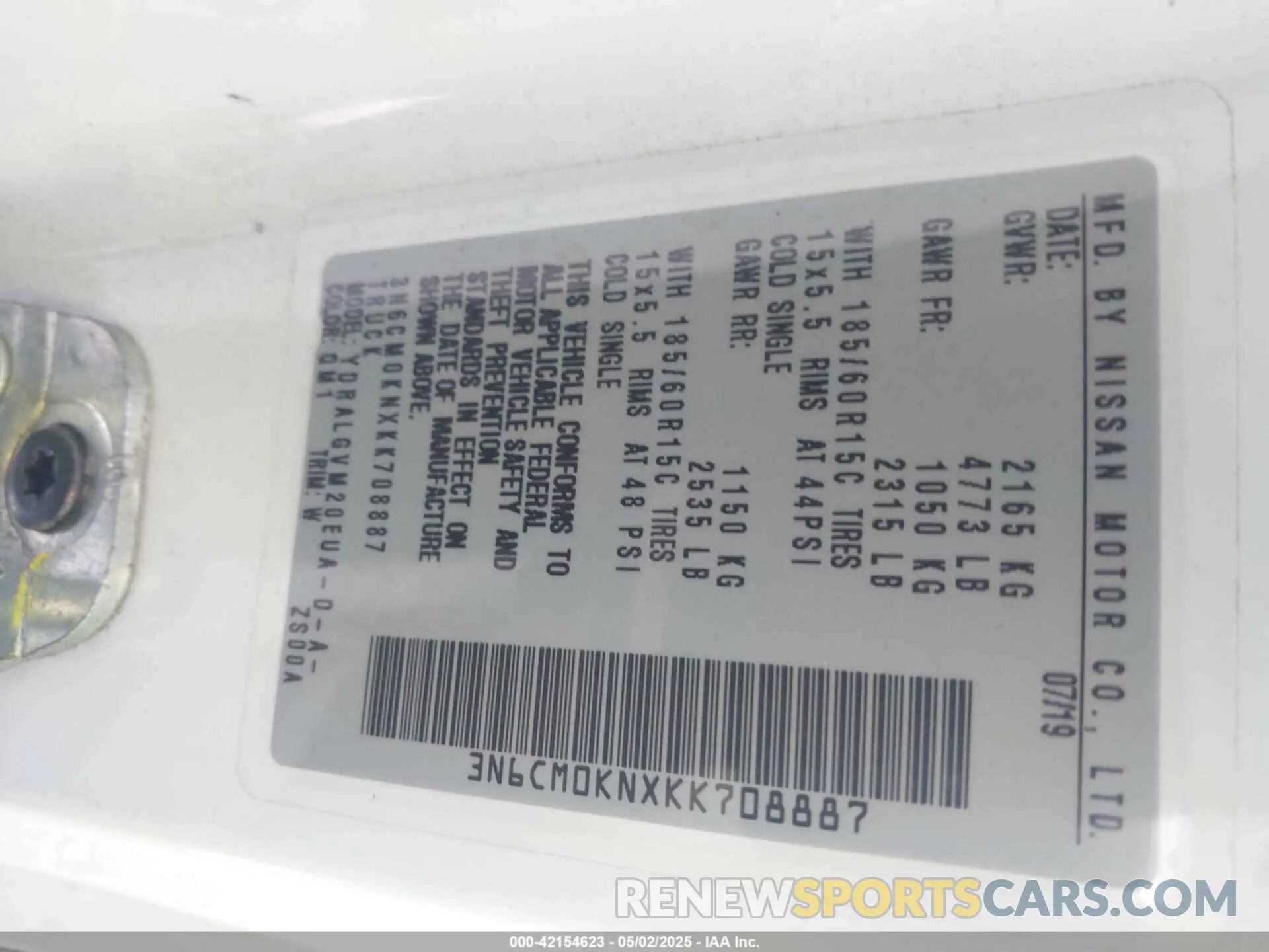 9 Фотография поврежденного автомобиля 3N6CM0KNXKK708887 NISSAN NV200 2019