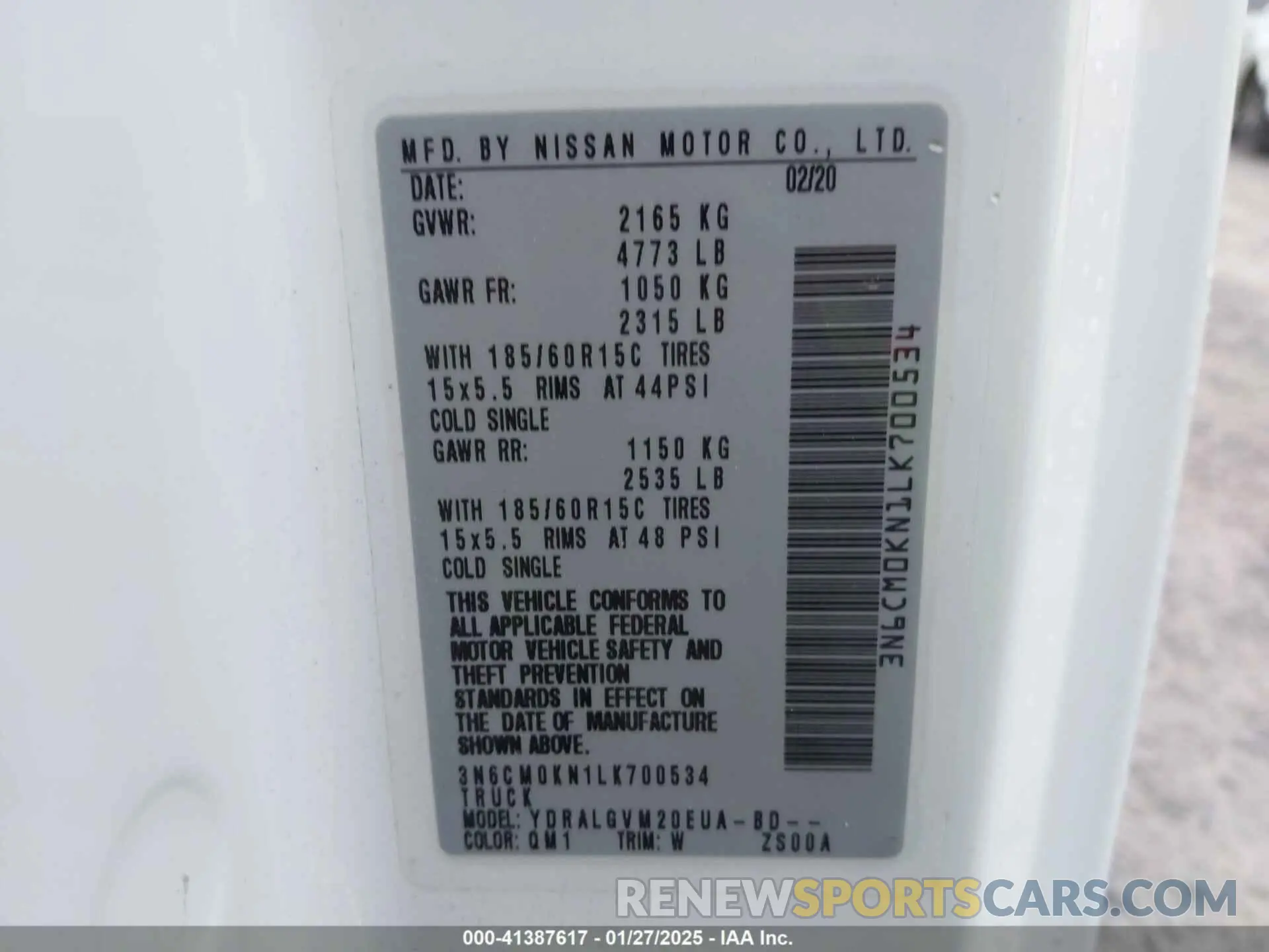 9 Photograph of a damaged car 3N6CM0KN1LK700534 NISSAN NV200  CARGO 2020