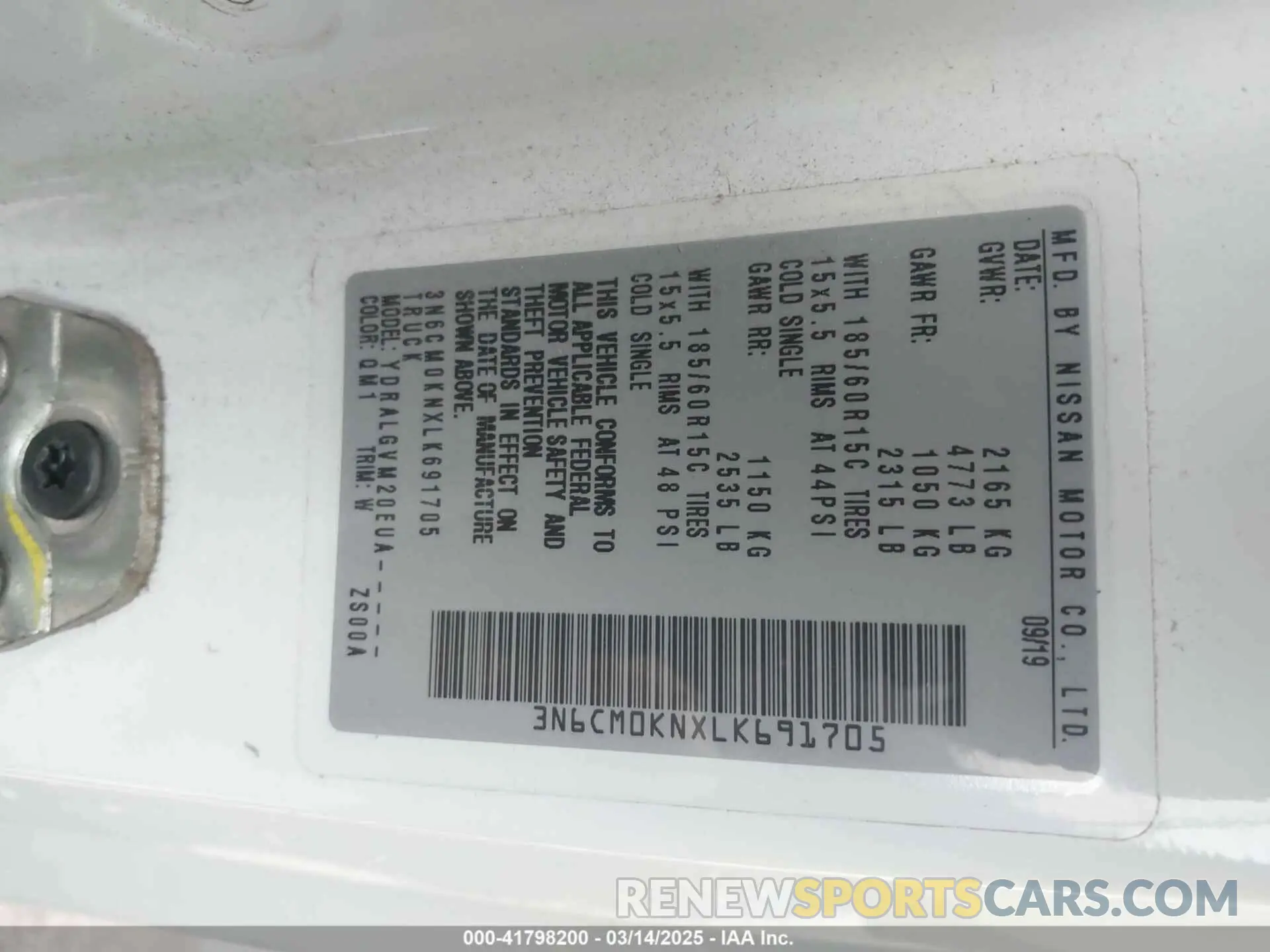 9 Photograph of a damaged car 3N6CM0KNXLK691705 NISSAN NV200  CARGO 2020