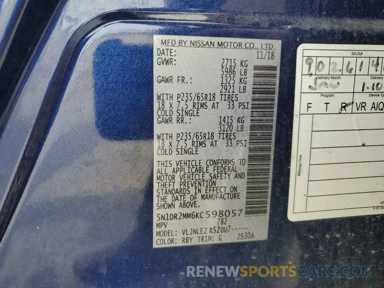 15 Photograph of a damaged car 5N1DR2MM6KC598057 NISSAN PATHFINDER 2019