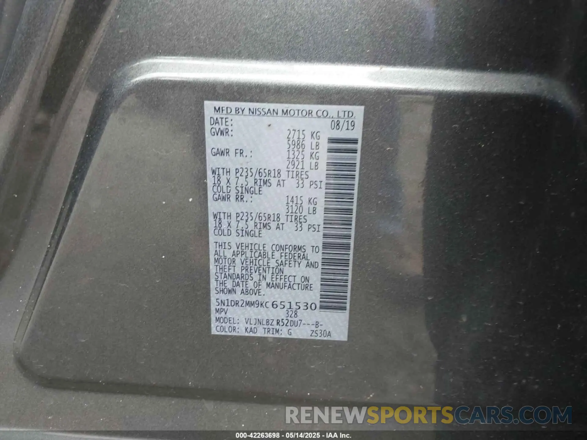9 Photograph of a damaged car 5N1DR2MM9KC651530 NISSAN PATHFINDER 2019
