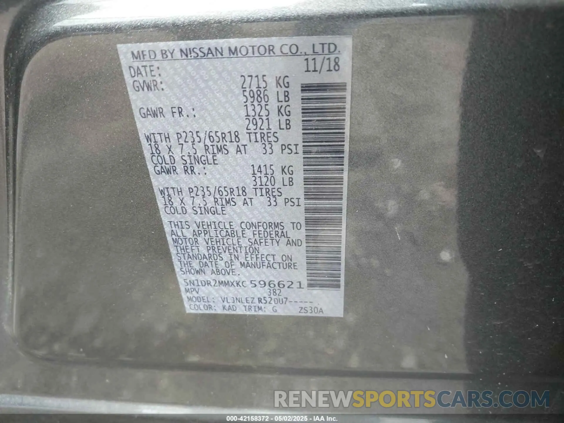 9 Фотография поврежденного автомобиля 5N1DR2MMXKC596621 NISSAN PATHFINDER 2019