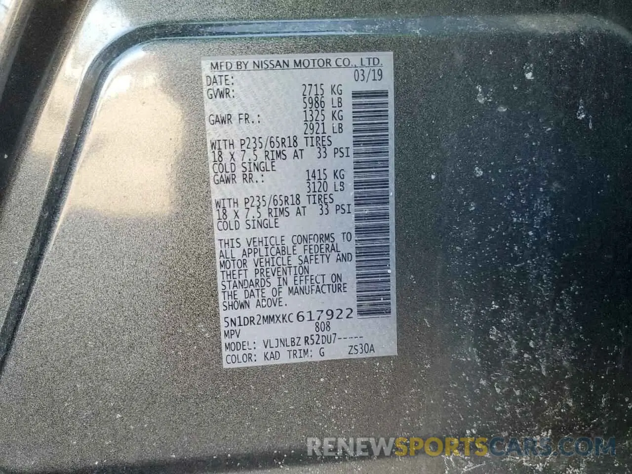 13 Photograph of a damaged car 5N1DR2MMXKC617922 NISSAN PATHFINDER 2019