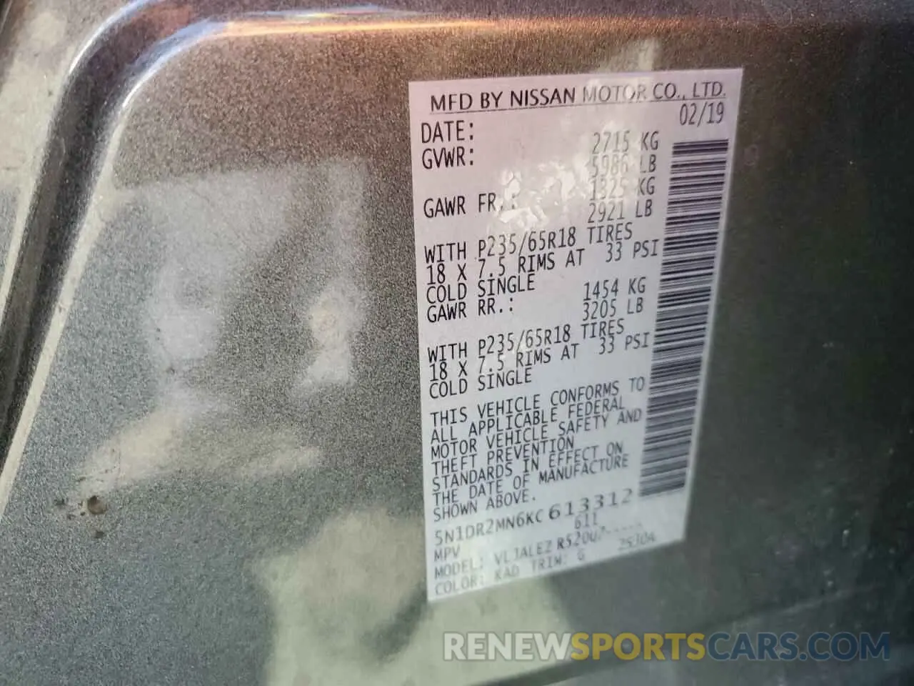 13 Photograph of a damaged car 5N1DR2MN6KC613312 NISSAN PATHFINDER 2019