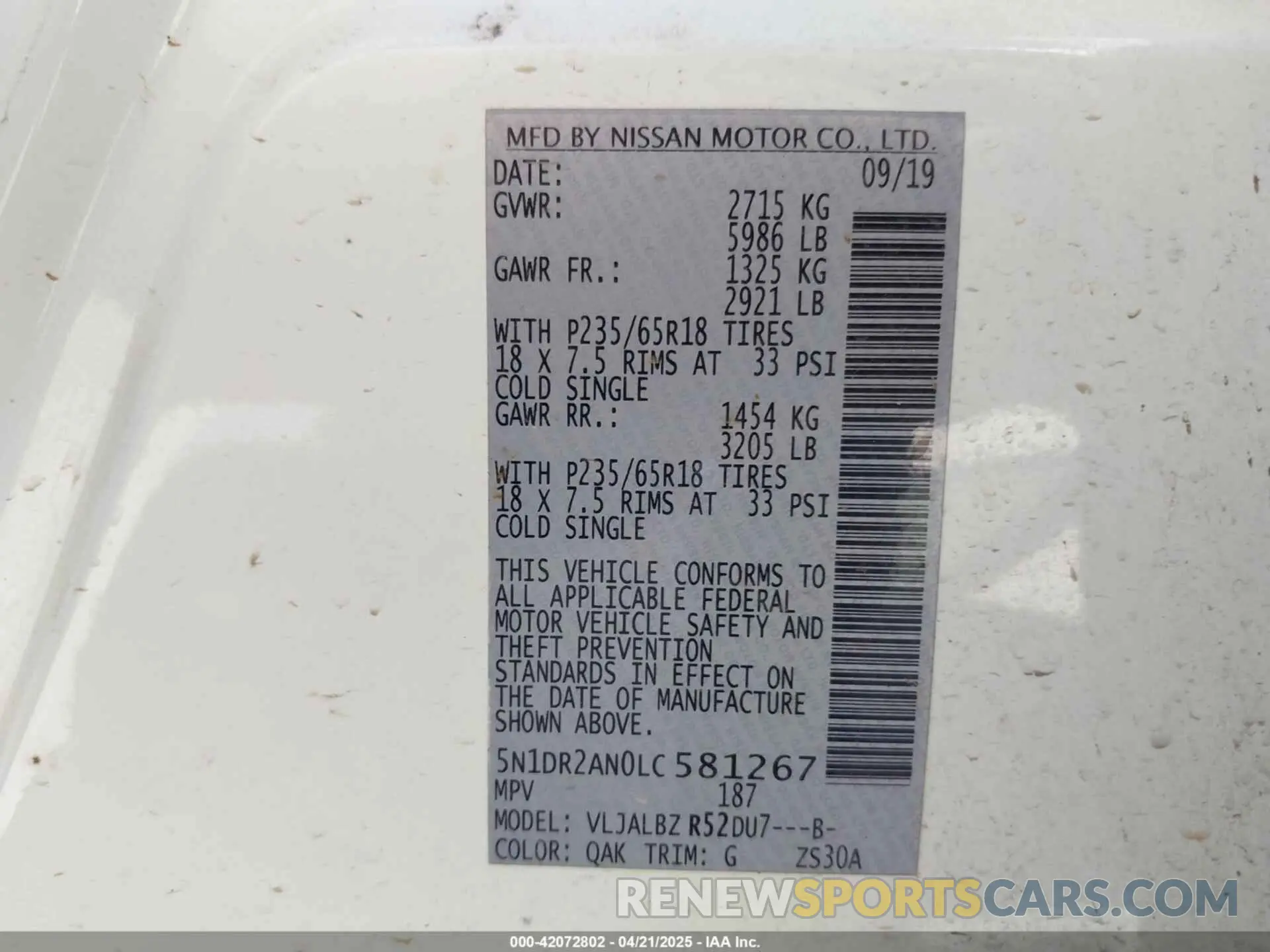 9 Photograph of a damaged car 5N1DR2AN0LC581267 NISSAN PATHFINDER 2020