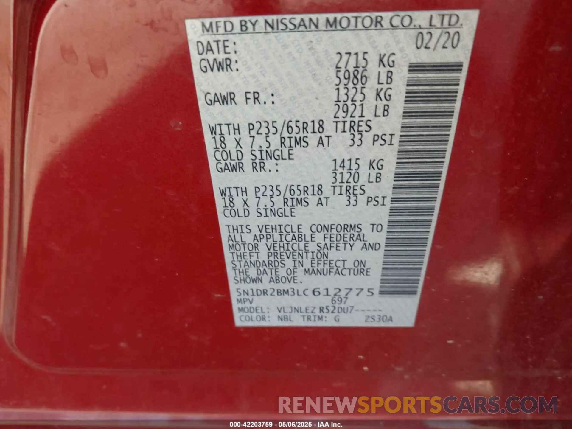 9 Photograph of a damaged car 5N1DR2BM3LC612775 NISSAN PATHFINDER 2020