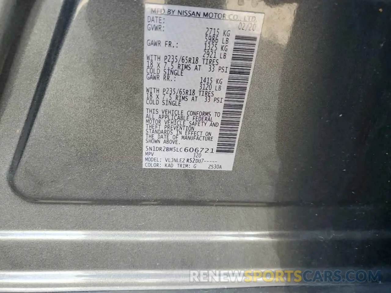 13 Photograph of a damaged car 5N1DR2BM5LC606721 NISSAN PATHFINDER 2020