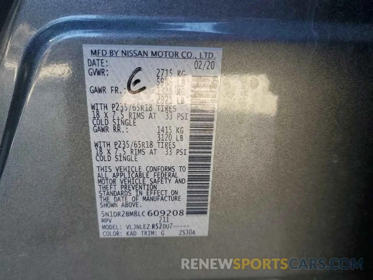 13 Photograph of a damaged car 5N1DR2BM8LC609208 NISSAN PATHFINDER 2020