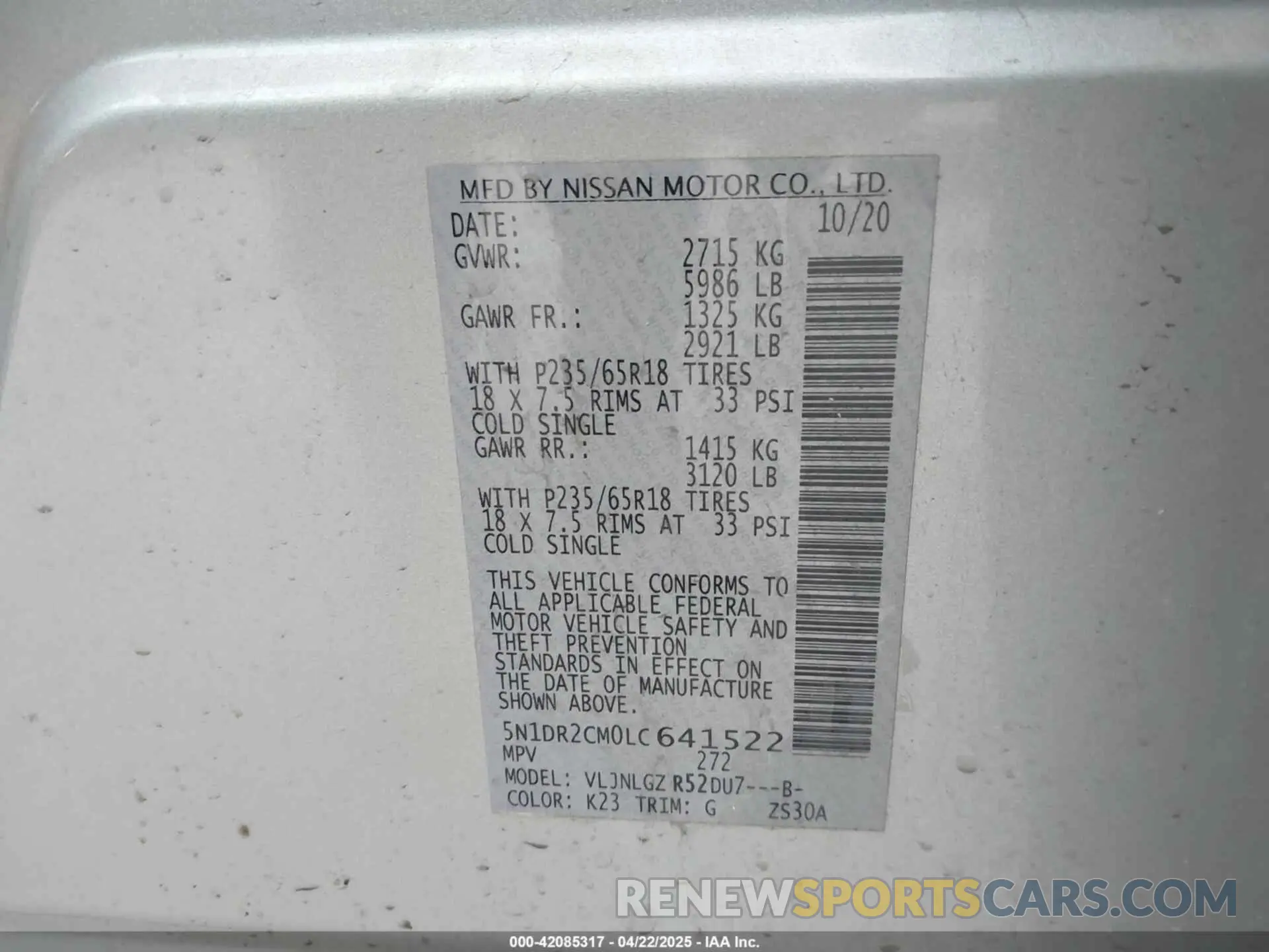 9 Photograph of a damaged car 5N1DR2CM0LC641522 NISSAN PATHFINDER 2020