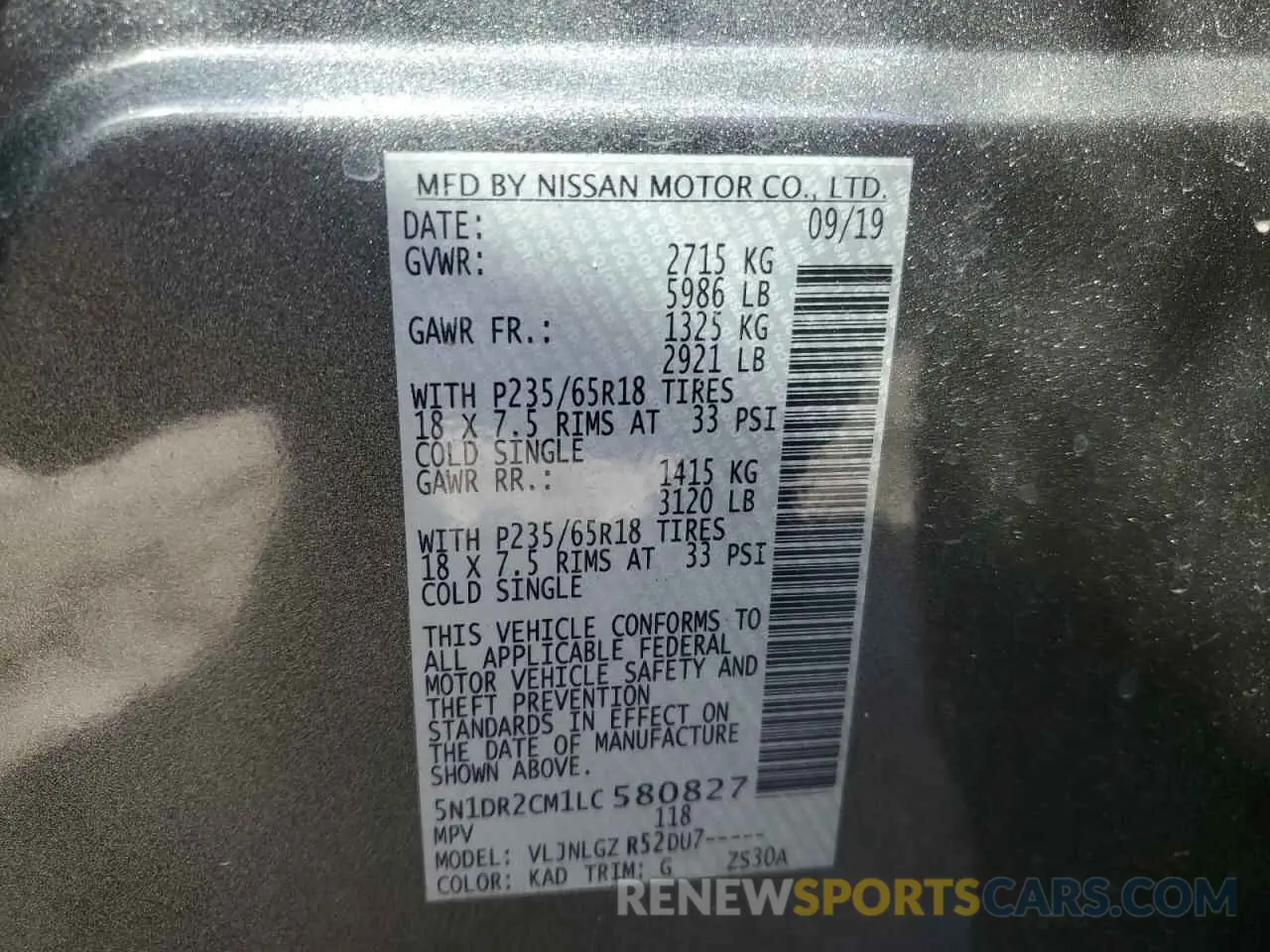12 Photograph of a damaged car 5N1DR2CM1LC580827 NISSAN PATHFINDER 2020