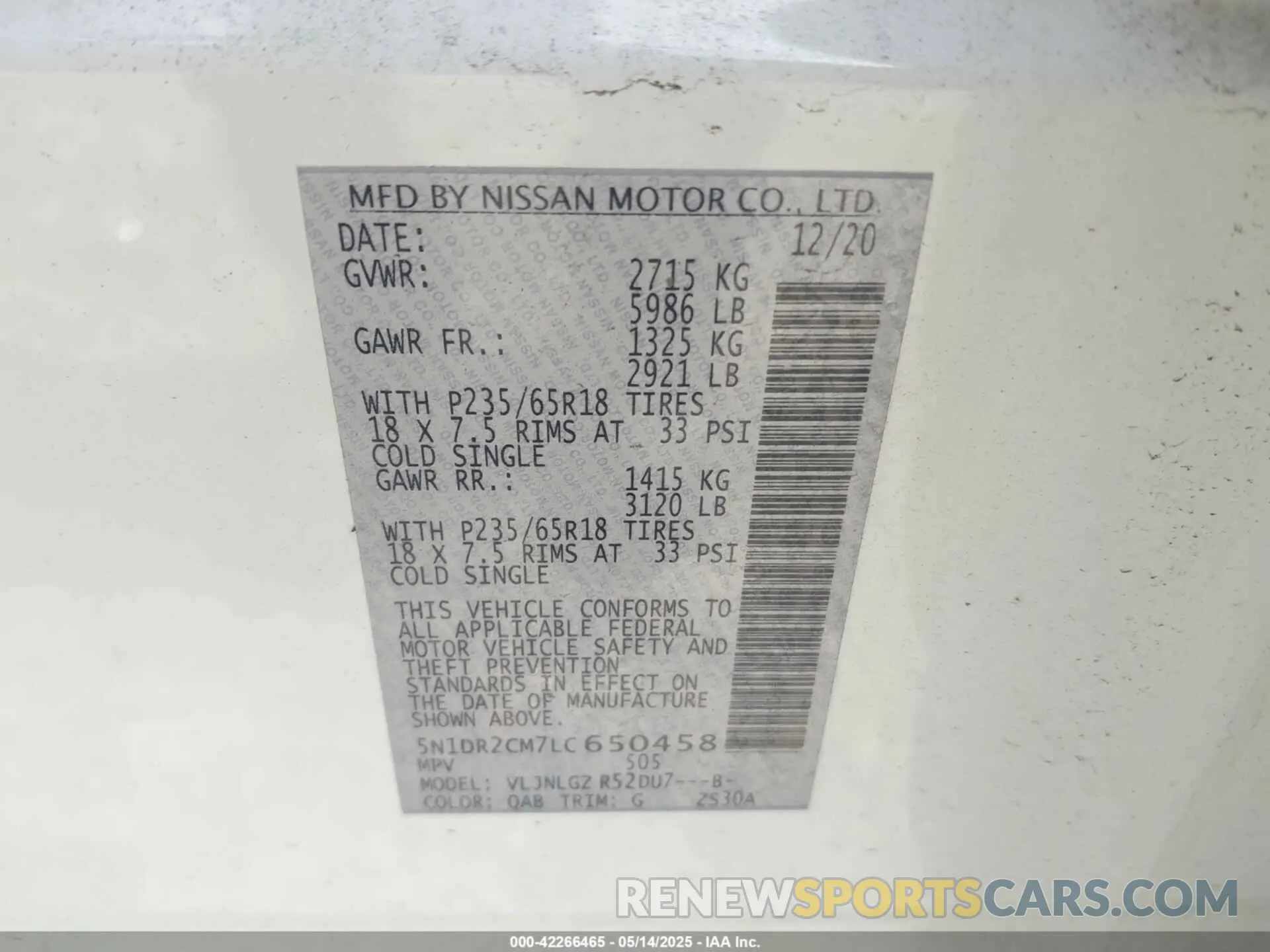 9 Photograph of a damaged car 5N1DR2CM7LC650458 NISSAN PATHFINDER 2020