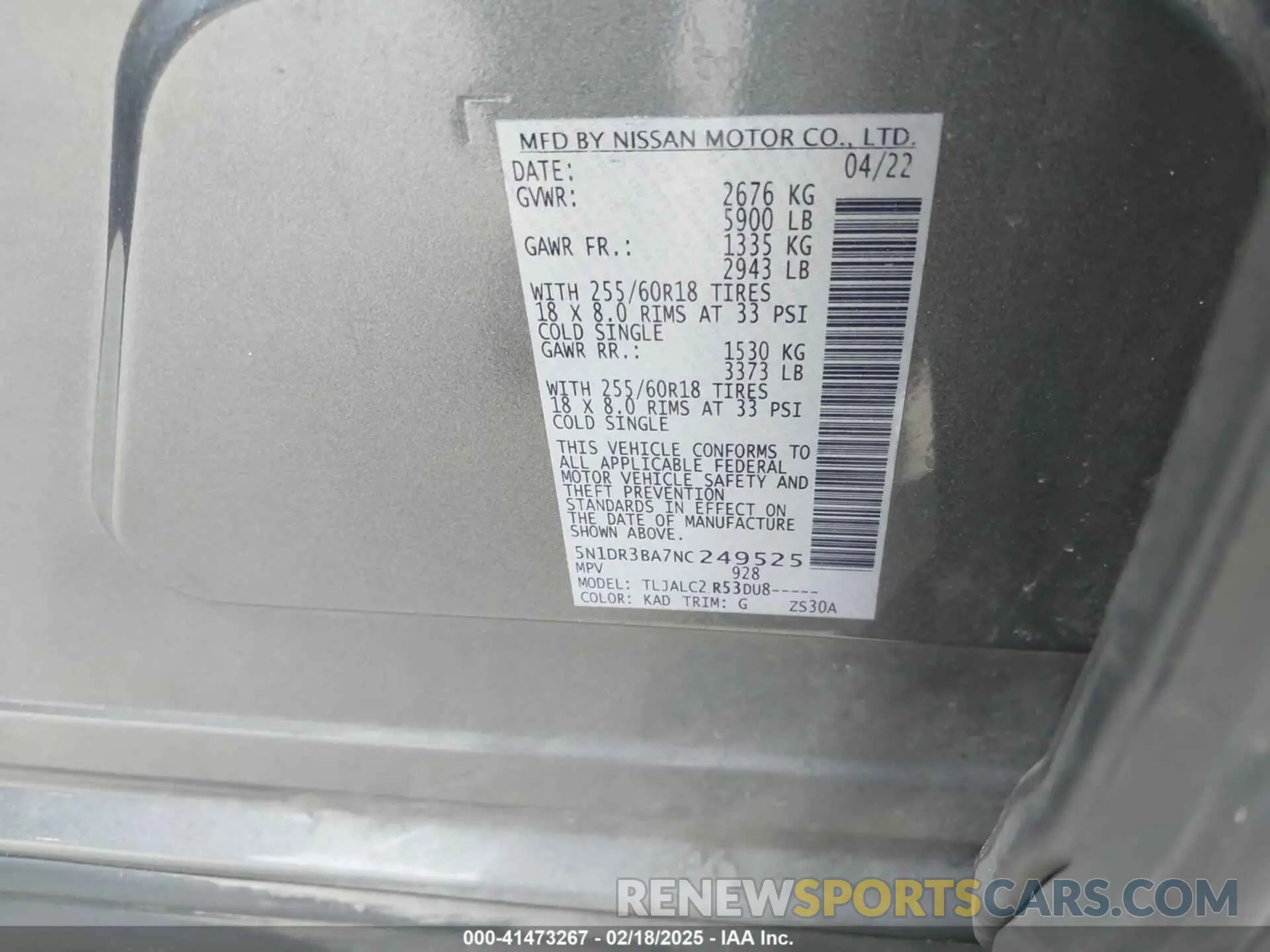 9 Photograph of a damaged car 5N1DR3BA7NC249525 NISSAN PATHFINDER 2022
