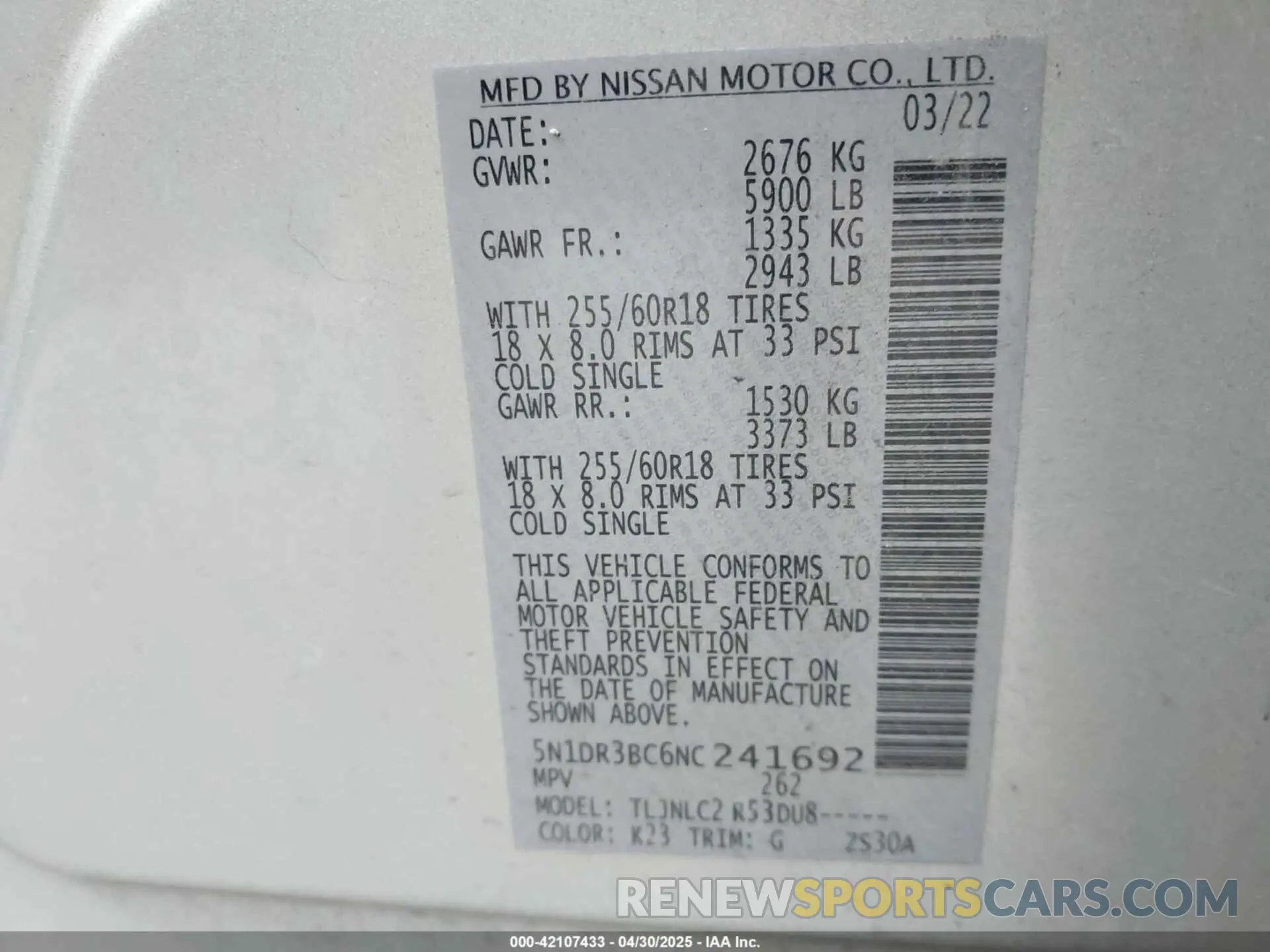 9 Photograph of a damaged car 5N1DR3BC6NC241692 NISSAN PATHFINDER 2022