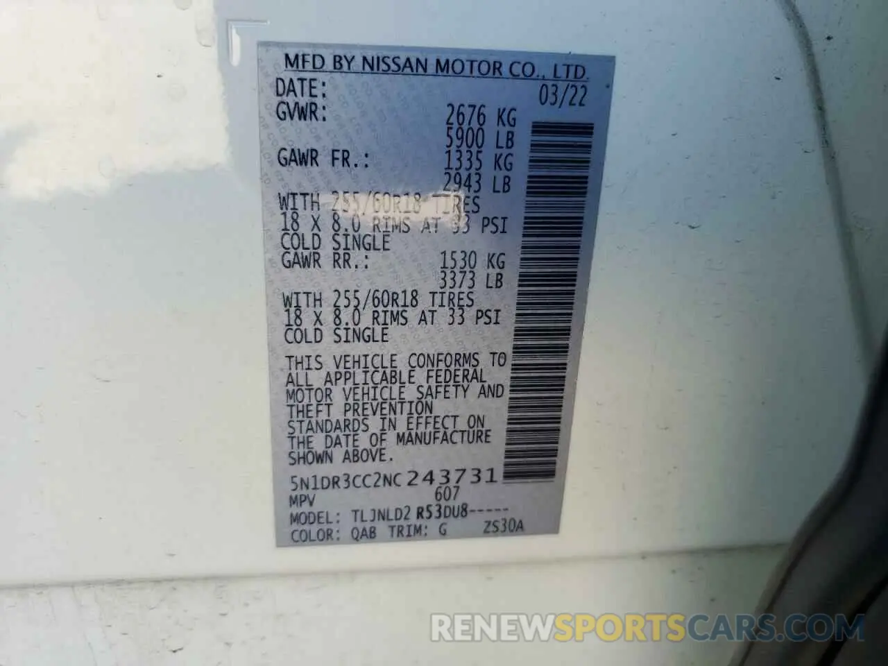 16 Photograph of a damaged car 5N1DR3CC2NC243731 NISSAN PATHFINDER 2022