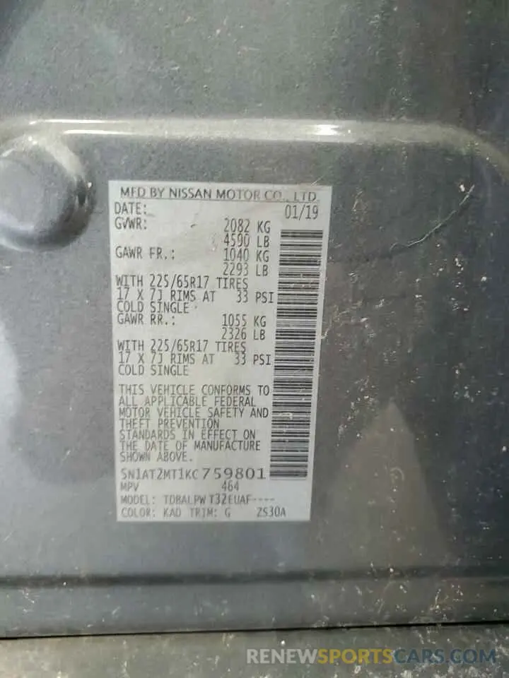 13 Photograph of a damaged car 5N1AT2MT1KC759801 NISSAN ROGUE 2019