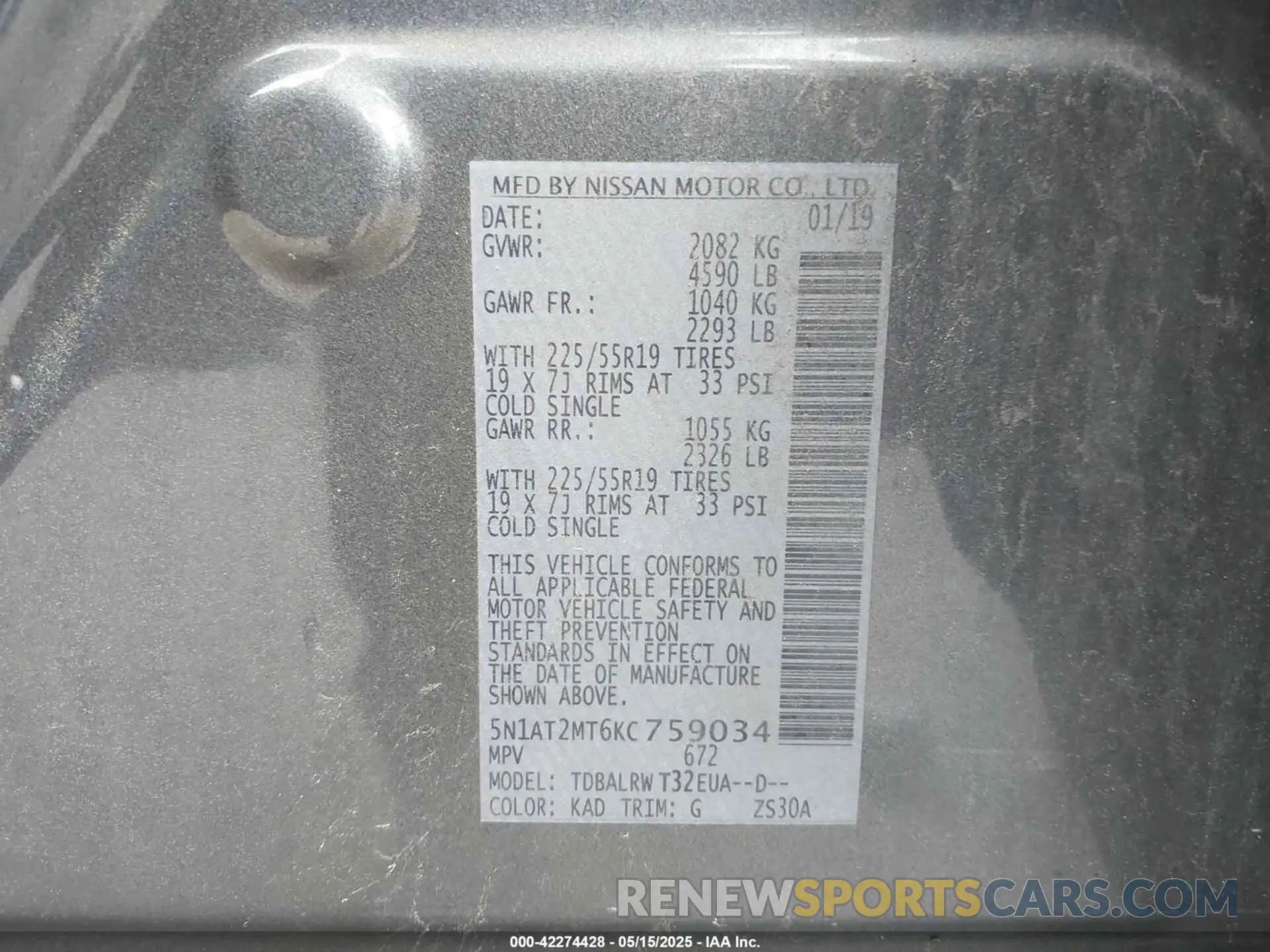 9 Фотография поврежденного автомобиля 5N1AT2MT6KC759034 NISSAN ROGUE 2019