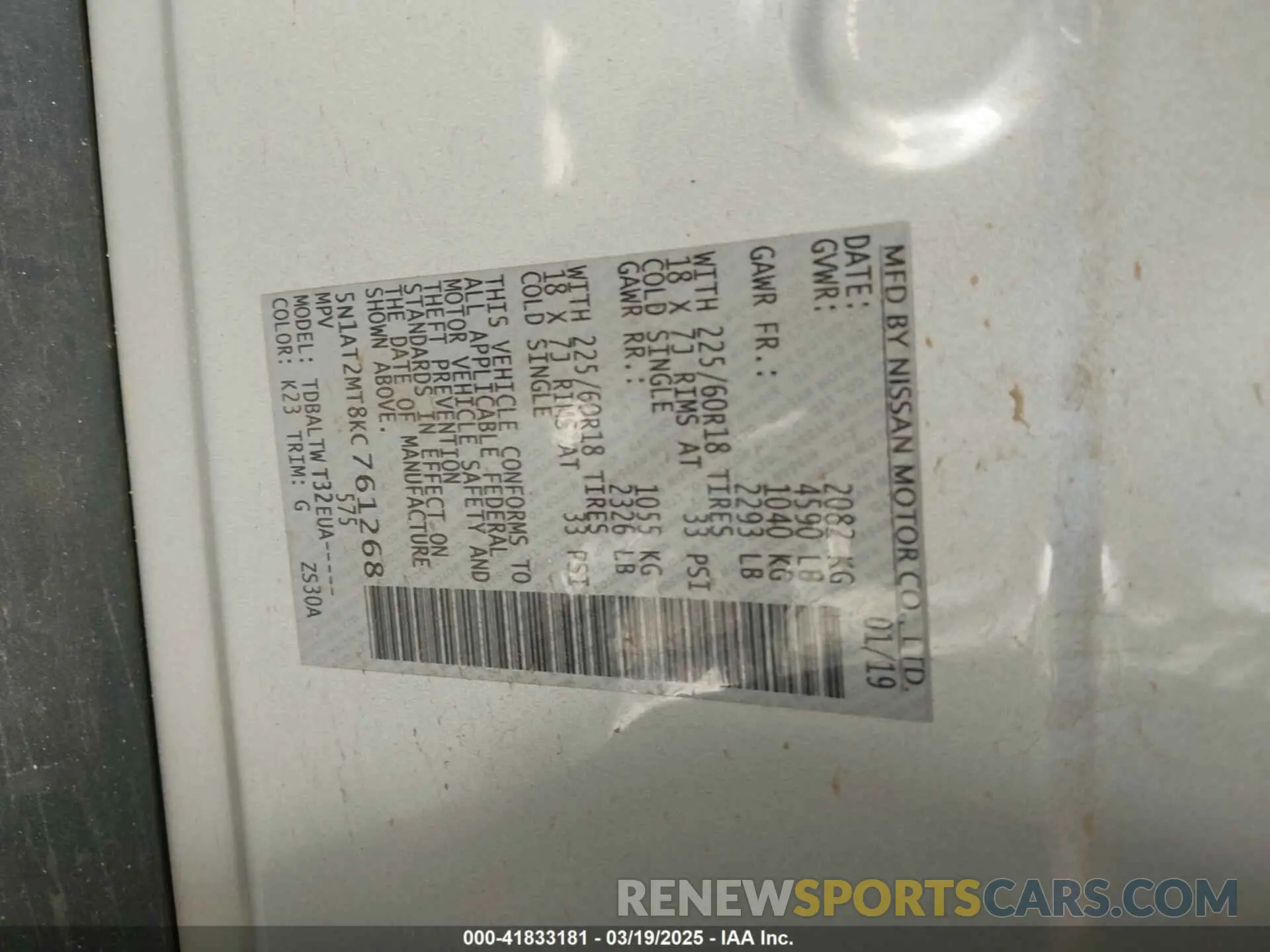 9 Photograph of a damaged car 5N1AT2MT8KC761268 NISSAN ROGUE 2019