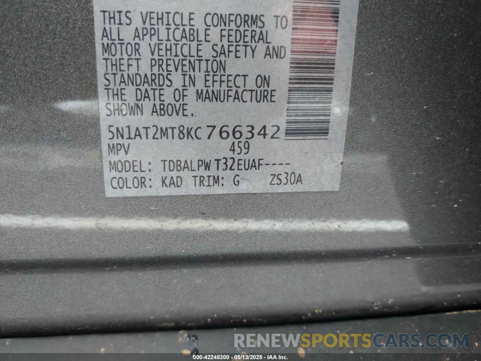 9 Photograph of a damaged car 5N1AT2MT8KC766342 NISSAN ROGUE 2019