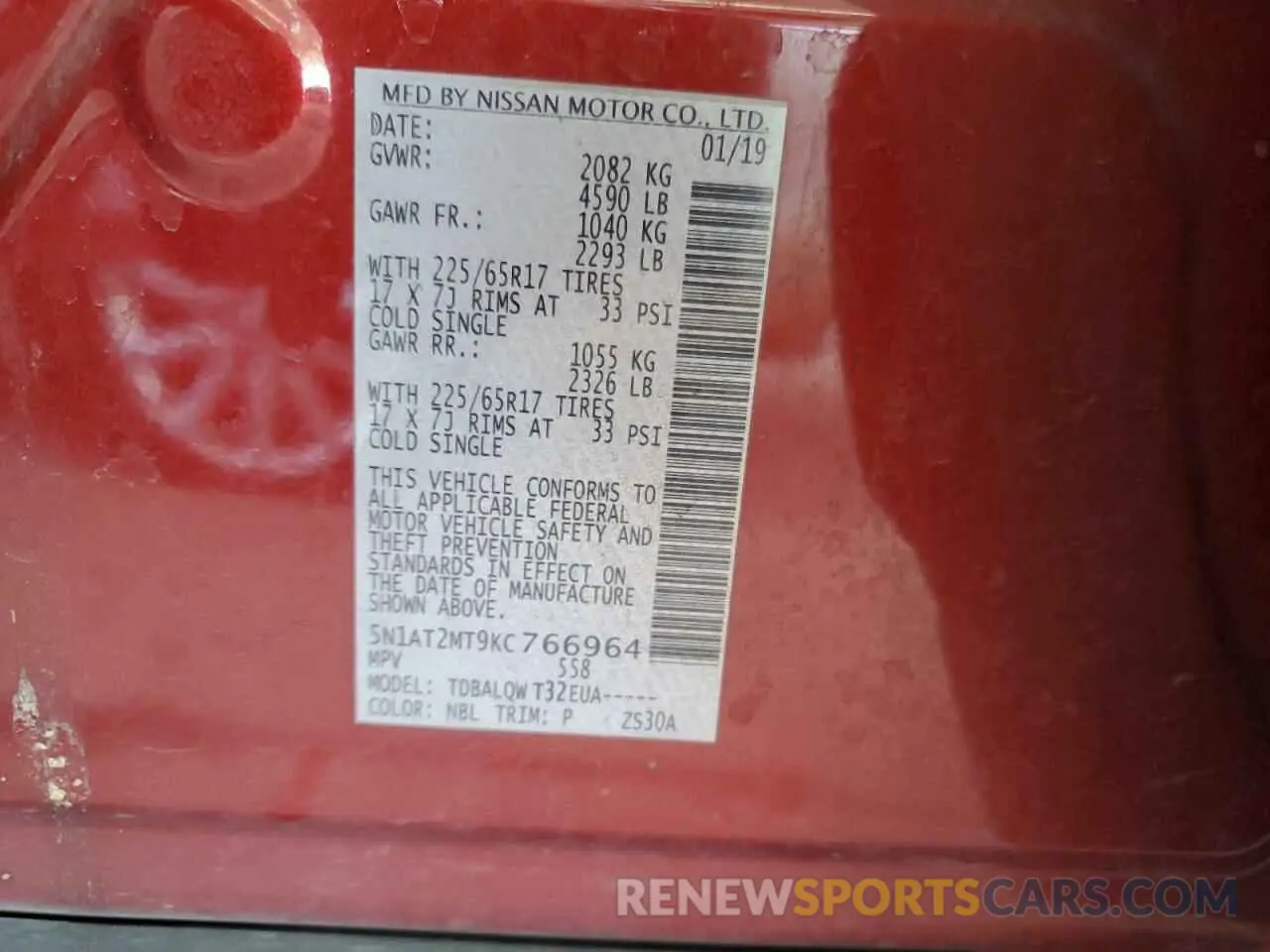 15 Photograph of a damaged car 5N1AT2MT9KC766964 NISSAN ROGUE 2019