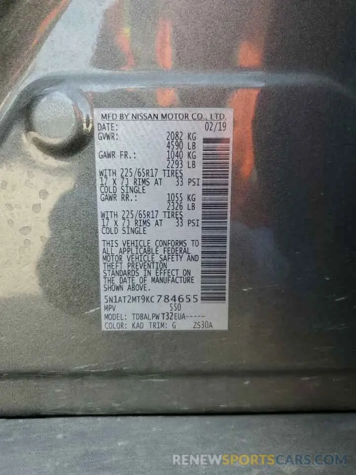 13 Photograph of a damaged car 5N1AT2MT9KC784655 NISSAN ROGUE 2019