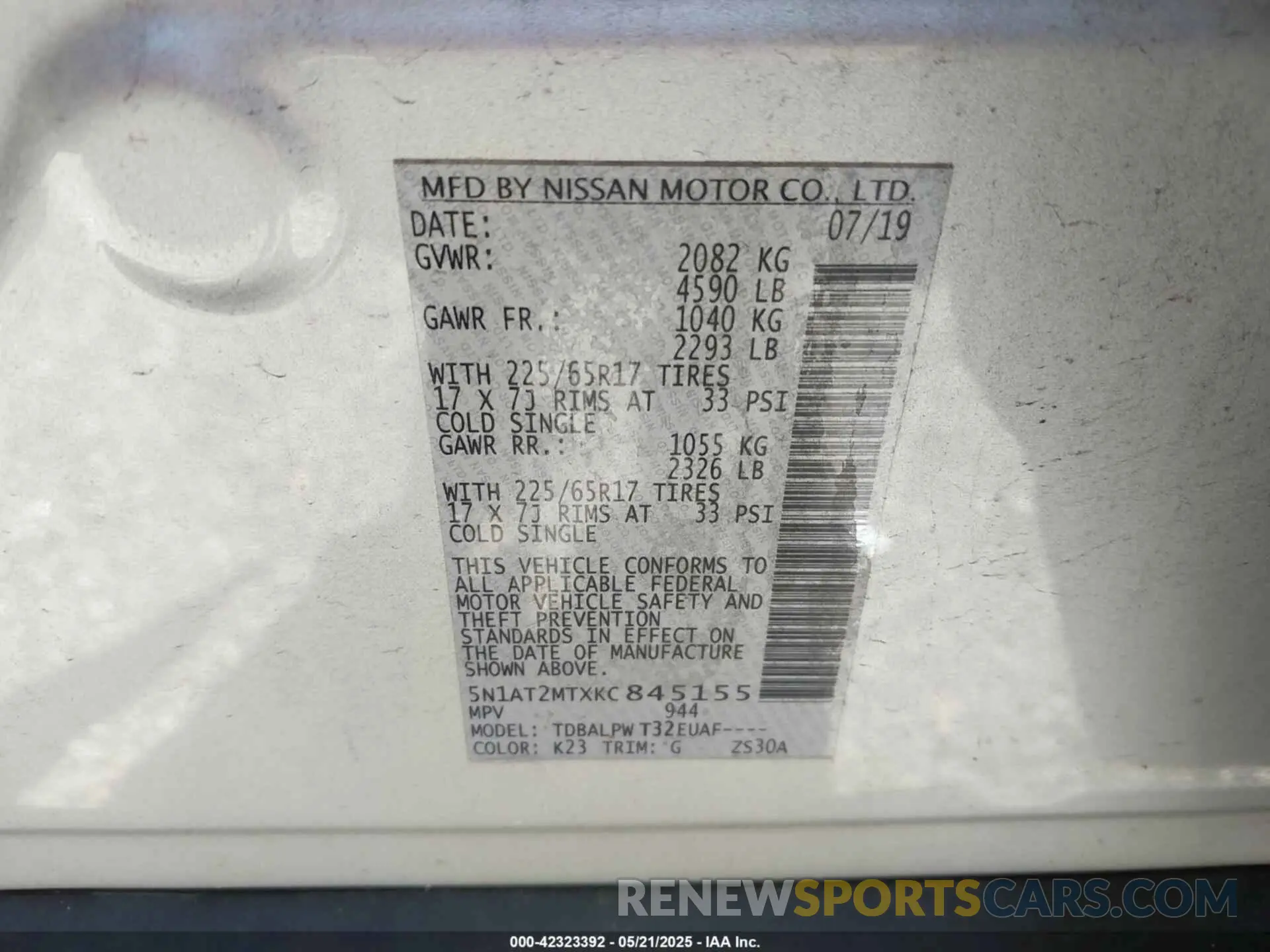 9 Фотография поврежденного автомобиля 5N1AT2MTXKC845155 NISSAN ROGUE 2019
