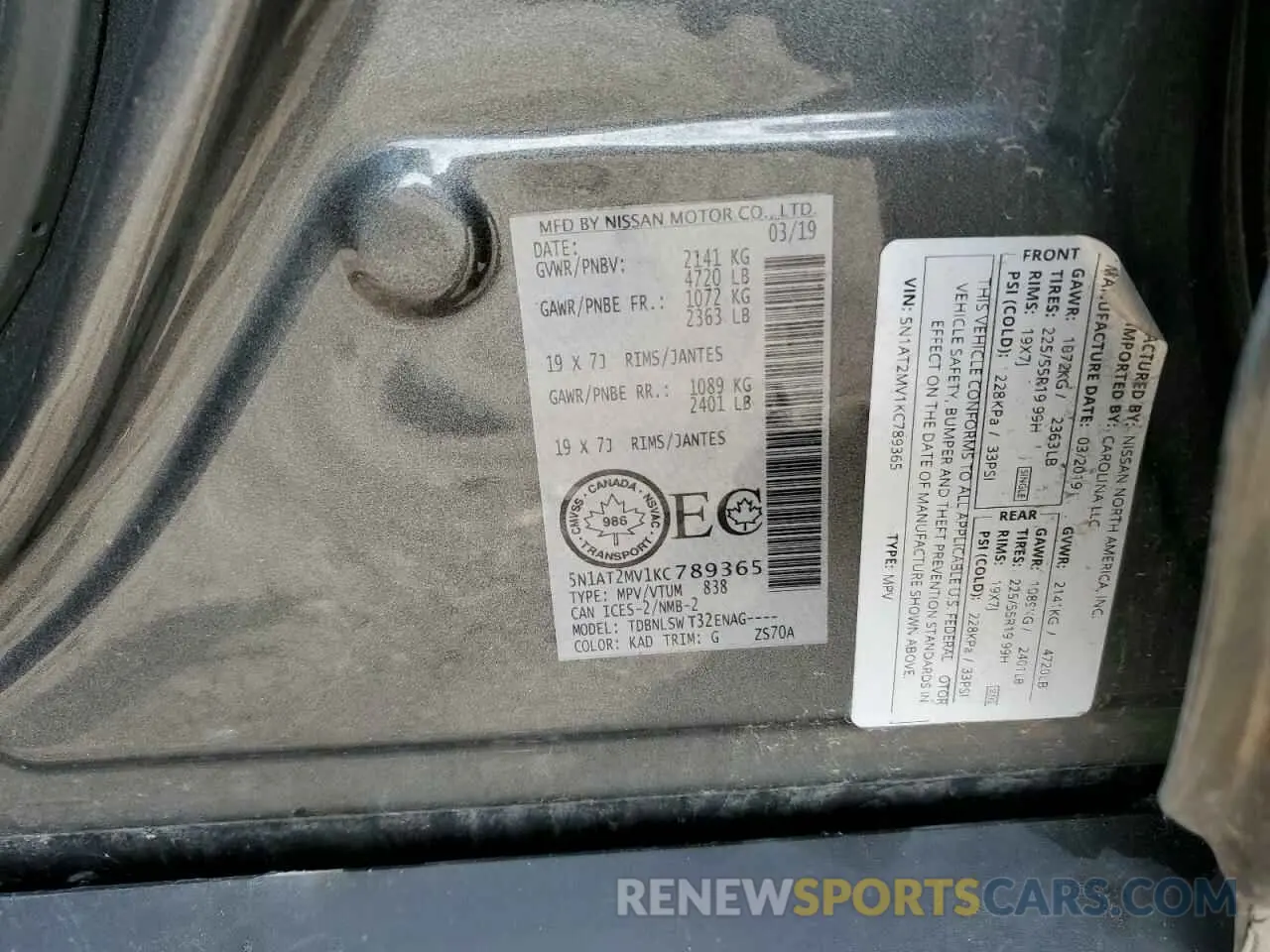 13 Photograph of a damaged car 5N1AT2MV1KC789365 NISSAN ROGUE 2019