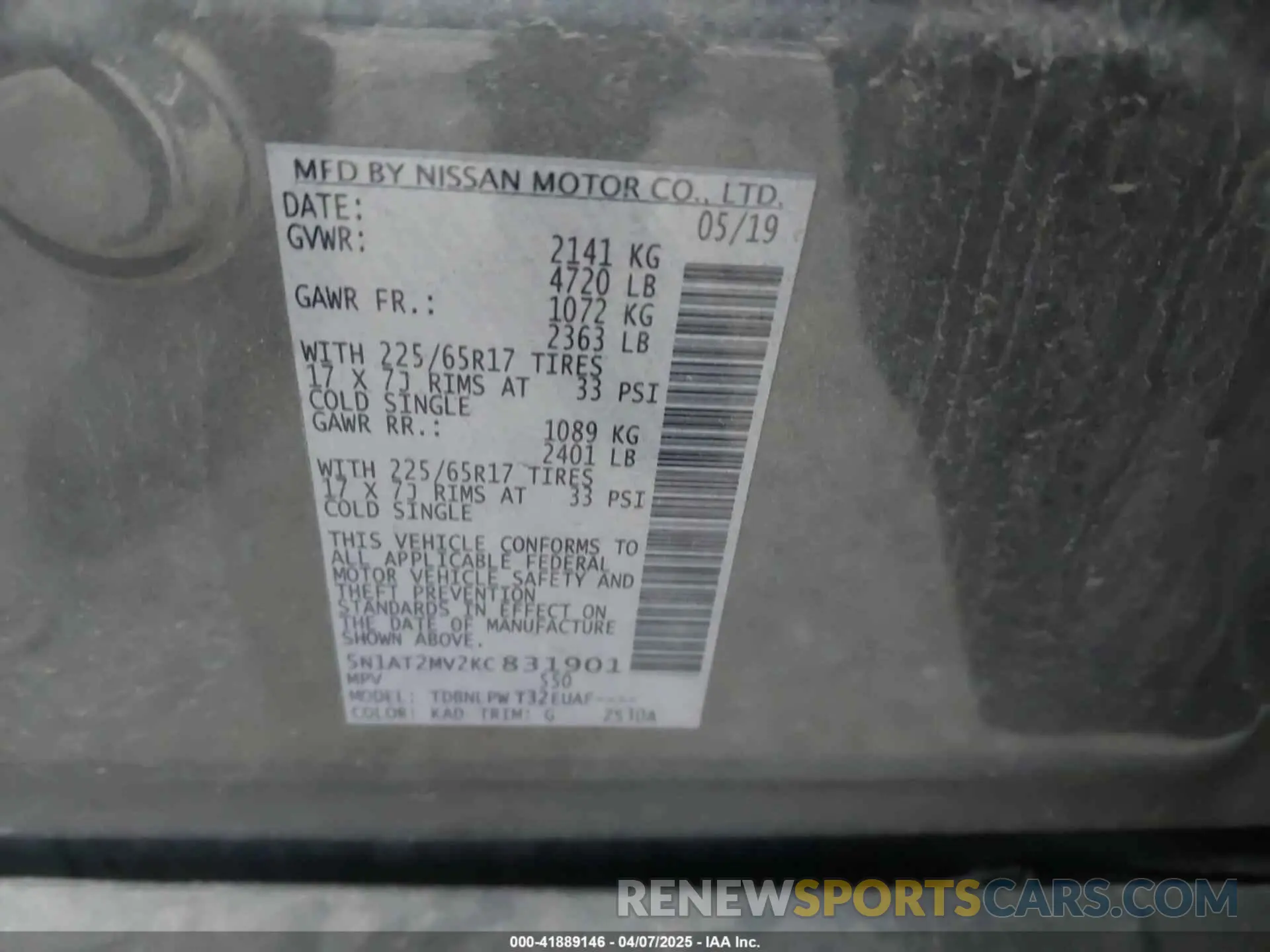 9 Фотография поврежденного автомобиля 5N1AT2MV2KC831901 NISSAN ROGUE 2019