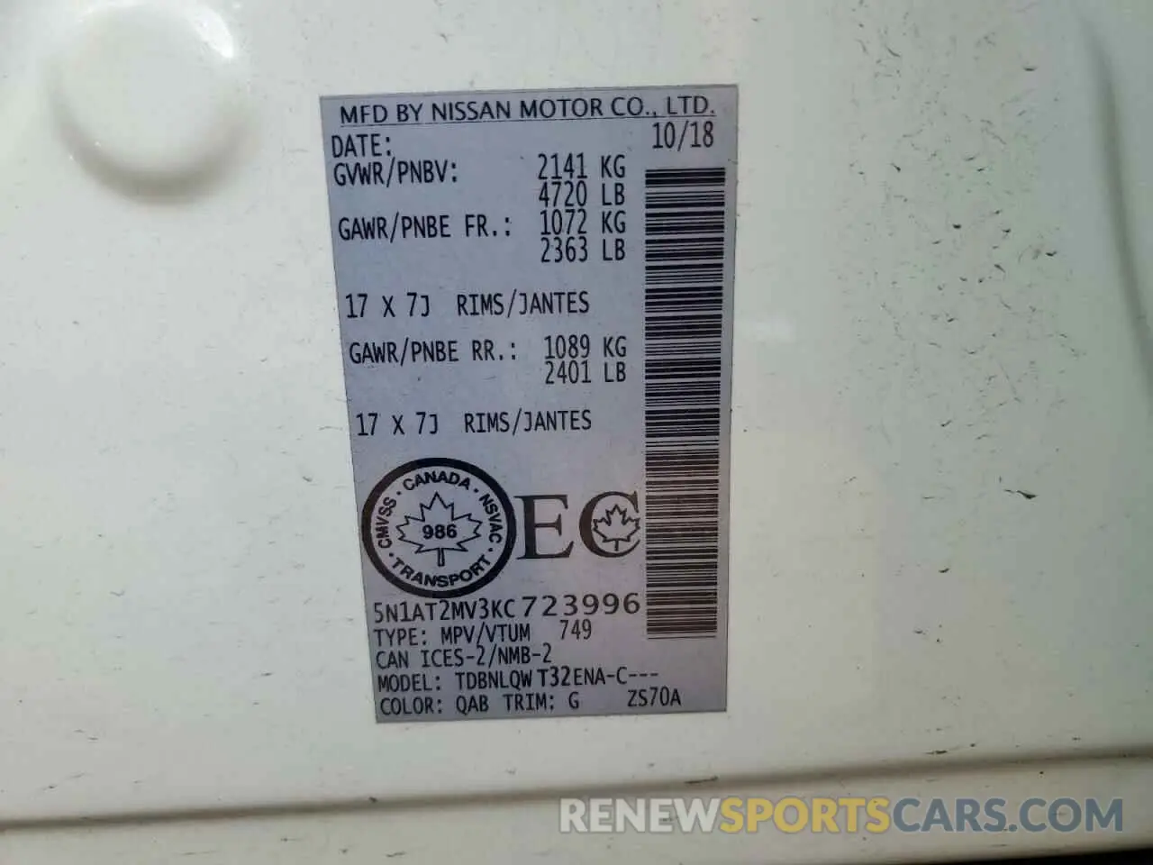 13 Photograph of a damaged car 5N1AT2MV3KC723996 NISSAN ROGUE 2019