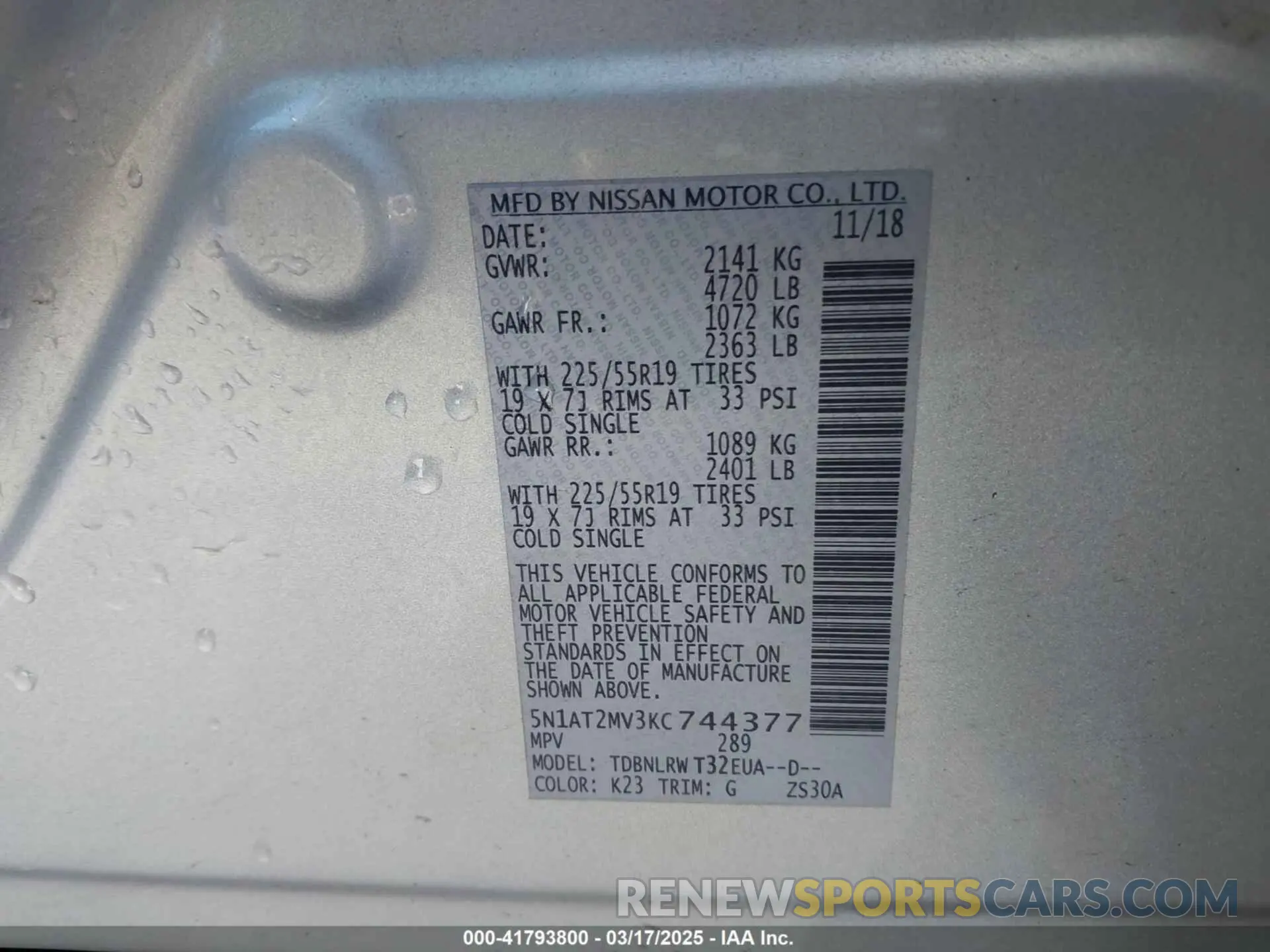 9 Photograph of a damaged car 5N1AT2MV3KC744377 NISSAN ROGUE 2019