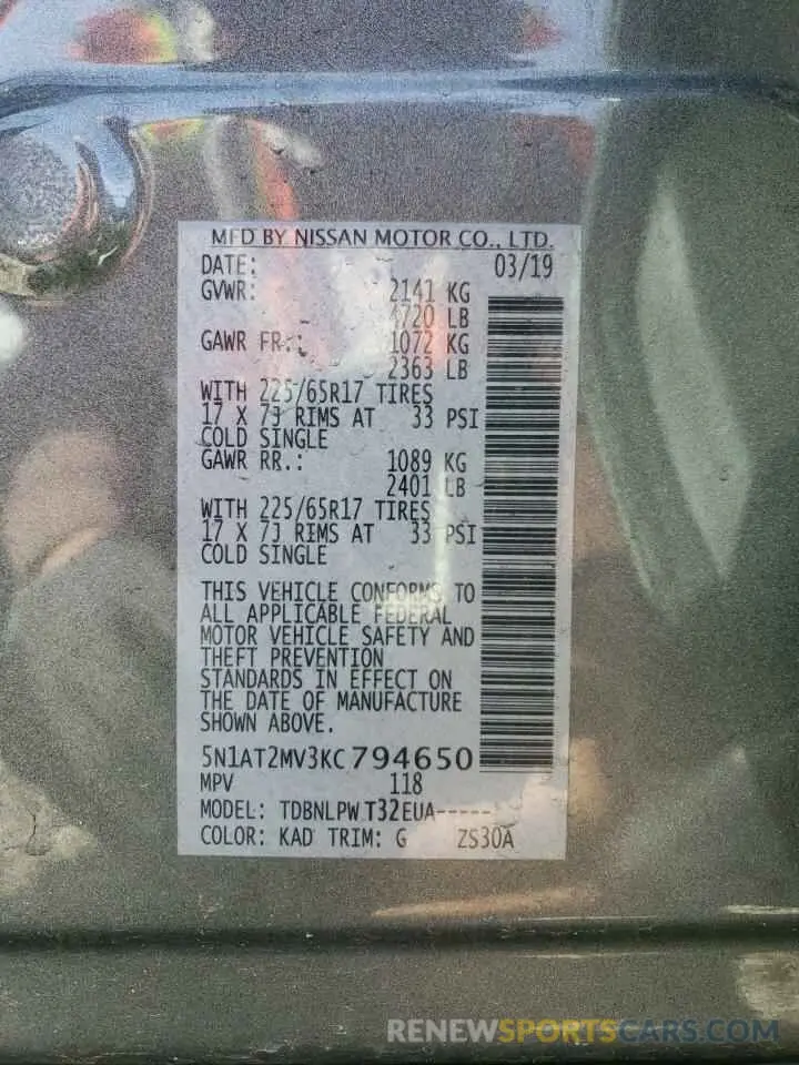 13 Photograph of a damaged car 5N1AT2MV3KC794650 NISSAN ROGUE 2019