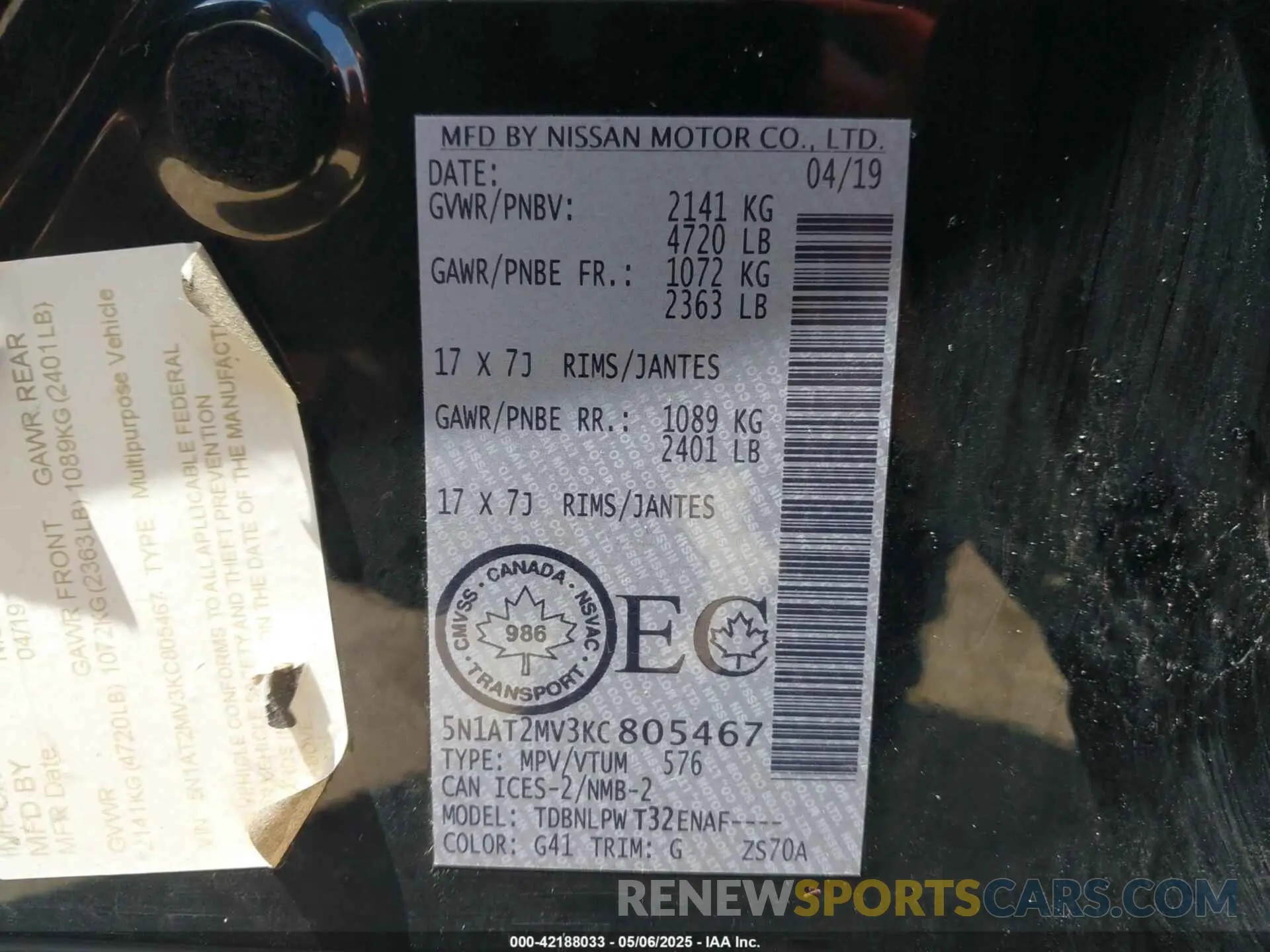 9 Photograph of a damaged car 5N1AT2MV3KC805467 NISSAN ROGUE 2019